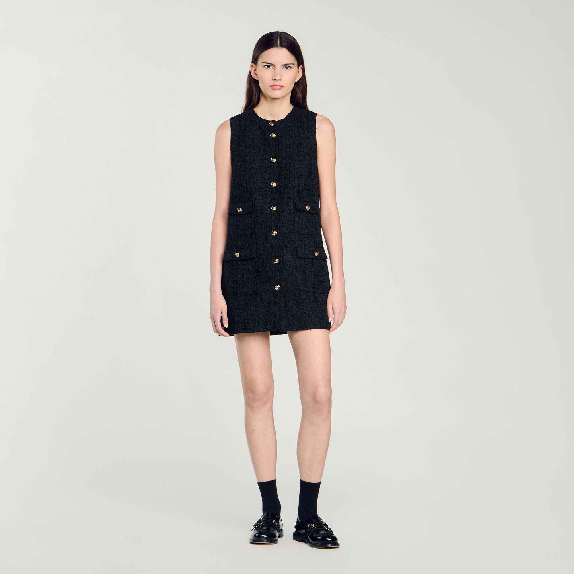 Short tweed dress black / gray For Women | Sandro Paris
