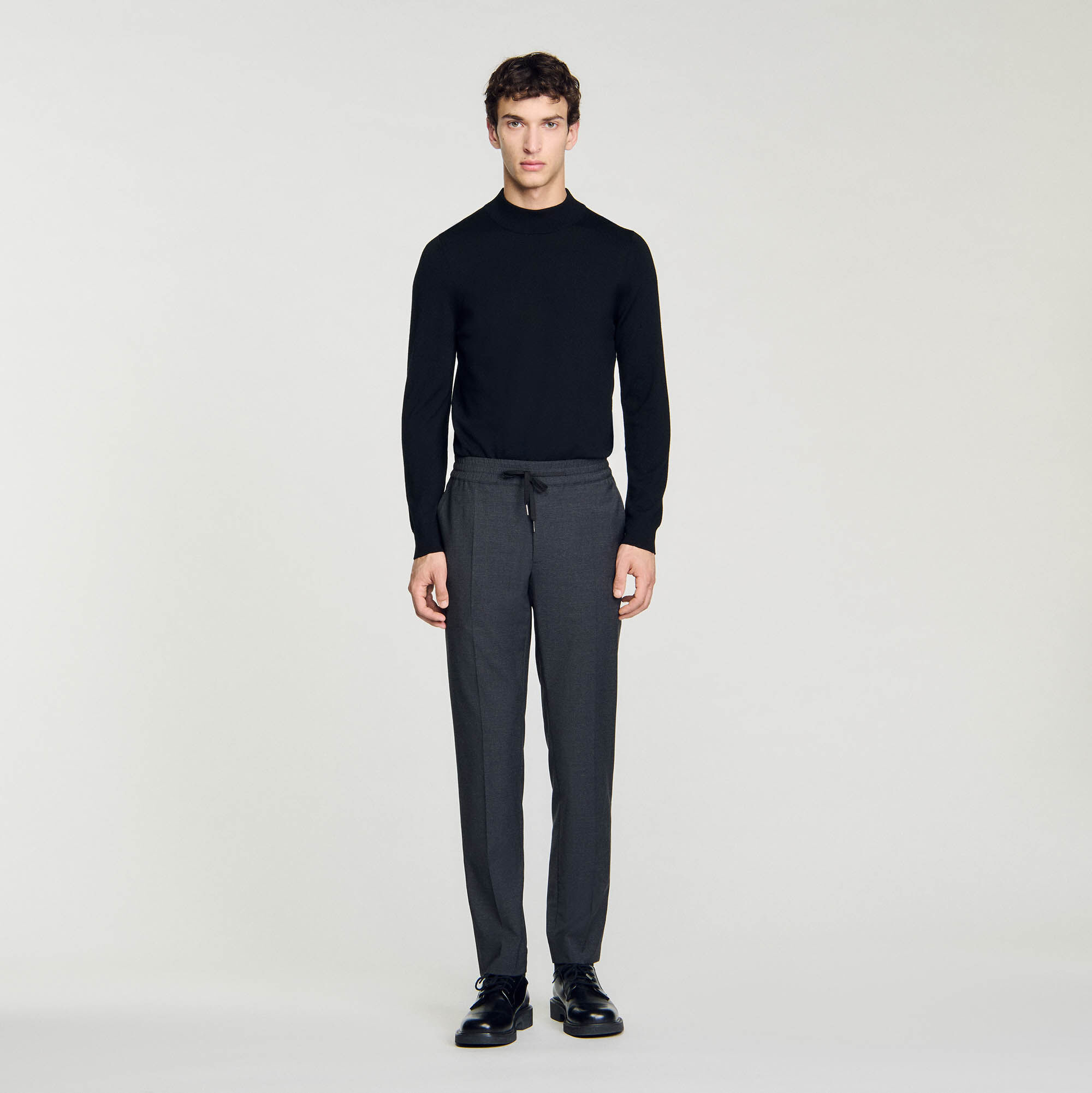 Elasticated straight-leg pants Black / Gray | Sandro Paris