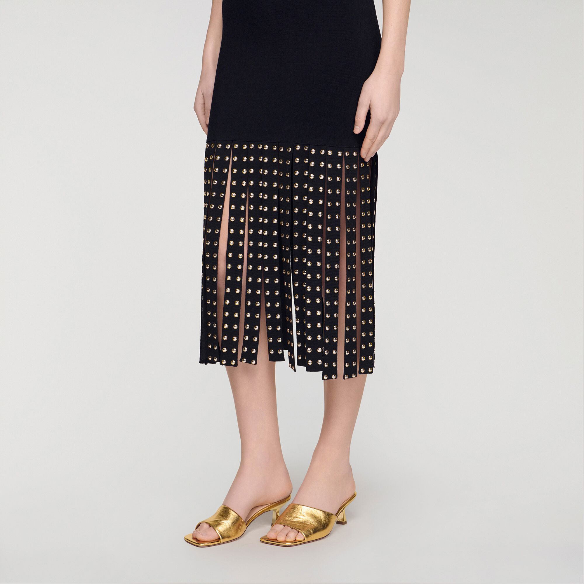 Fringed knit midi dress