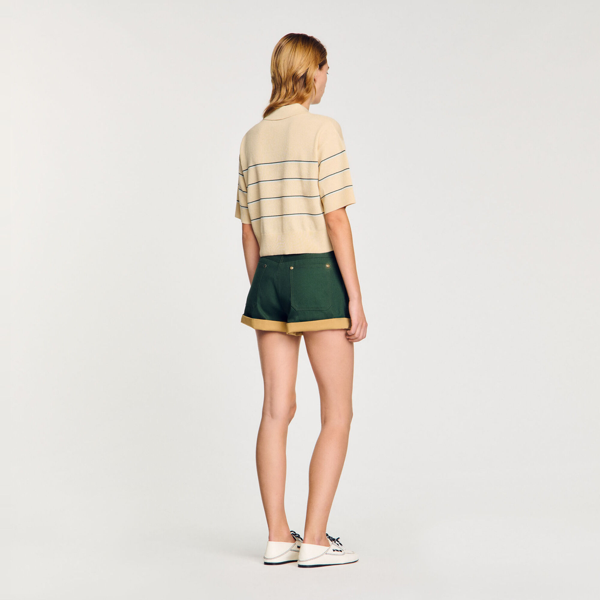 Cropped striped knitted sweater