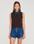 Knit sweater with removable denim collar
