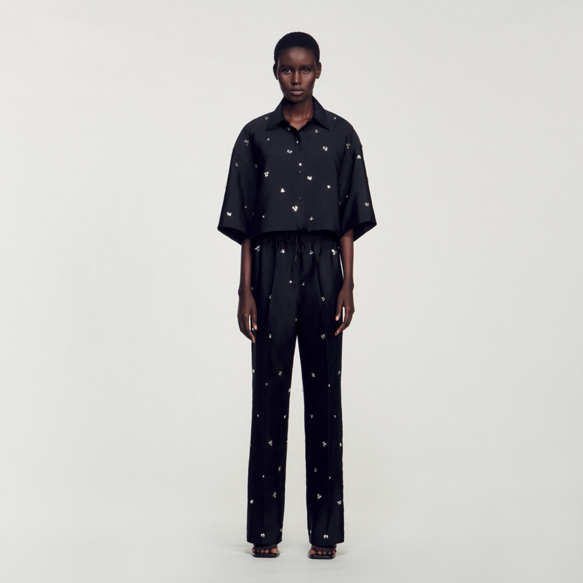 Shirt Embellished With Rhinestones black / gray For Women