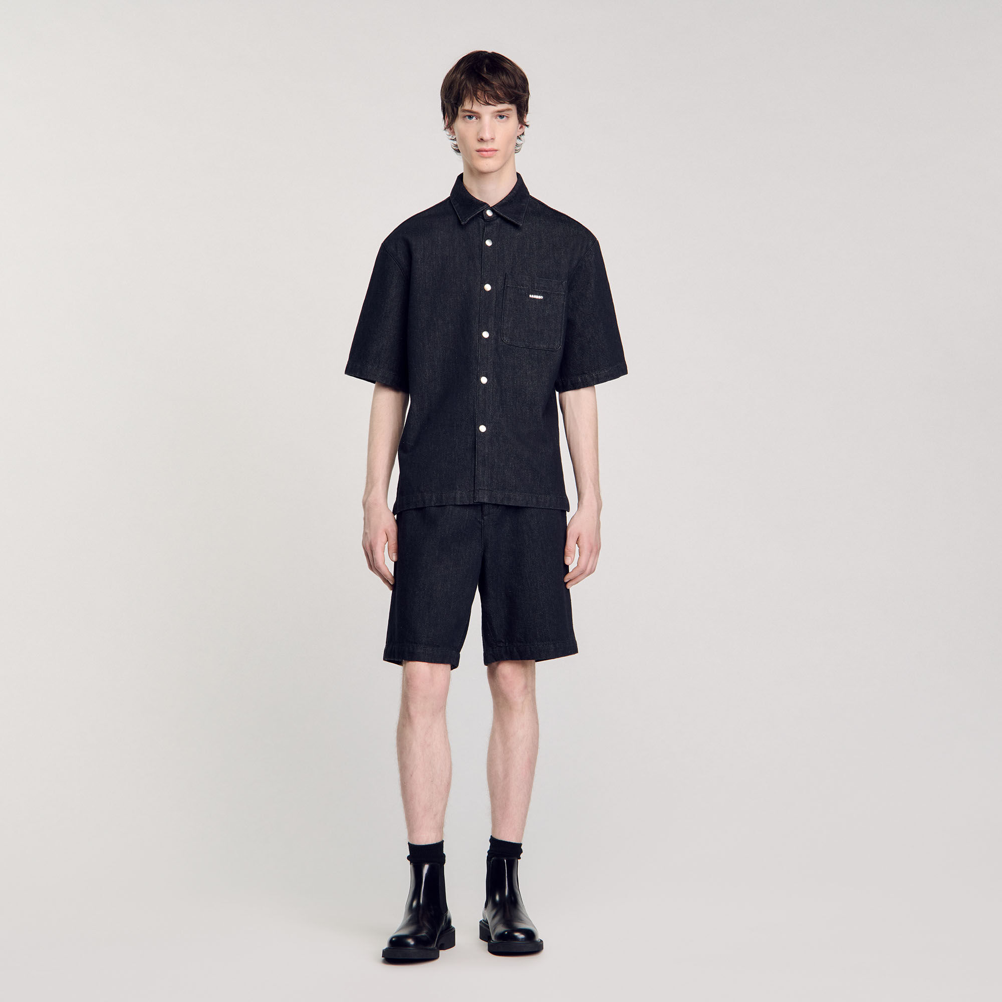Raw denim shirt black / gray for Men | Sandro Paris