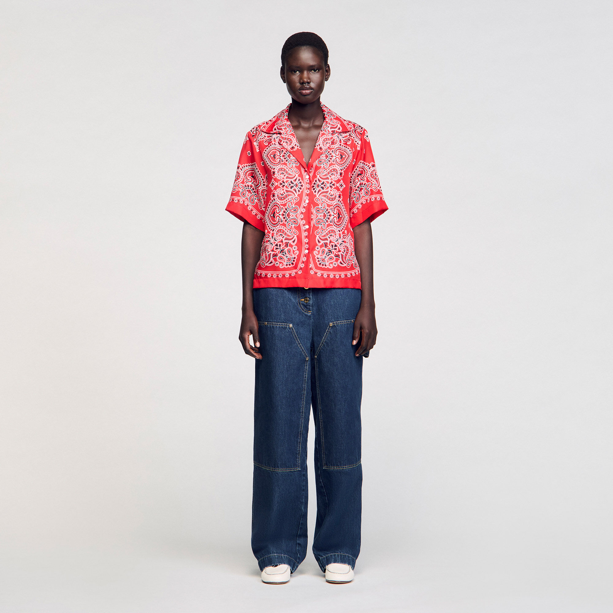 Bandana print silk shirt red For Women | Sandro Paris Bandana print silk shirt red For Women | Sandro Paris