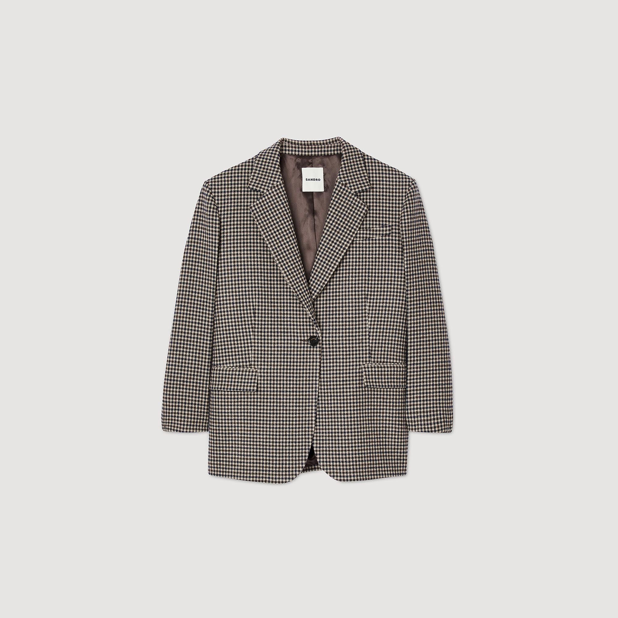 Small-check suit jacket blue For Women | Sandro Paris Small-check suit jacket blue For Women | Sandro Paris