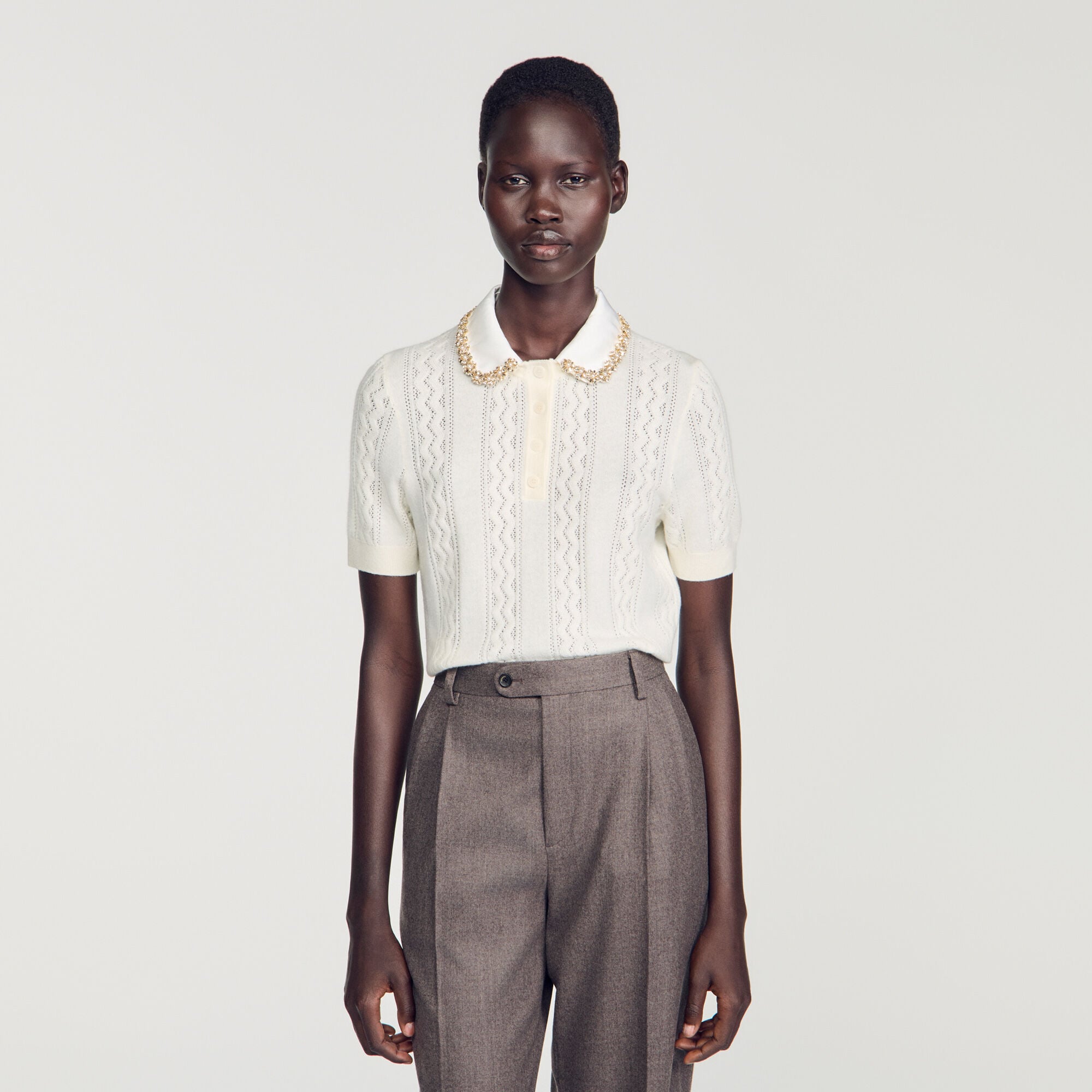 Jewellery-neck pointelle sweater - Women | Sandro