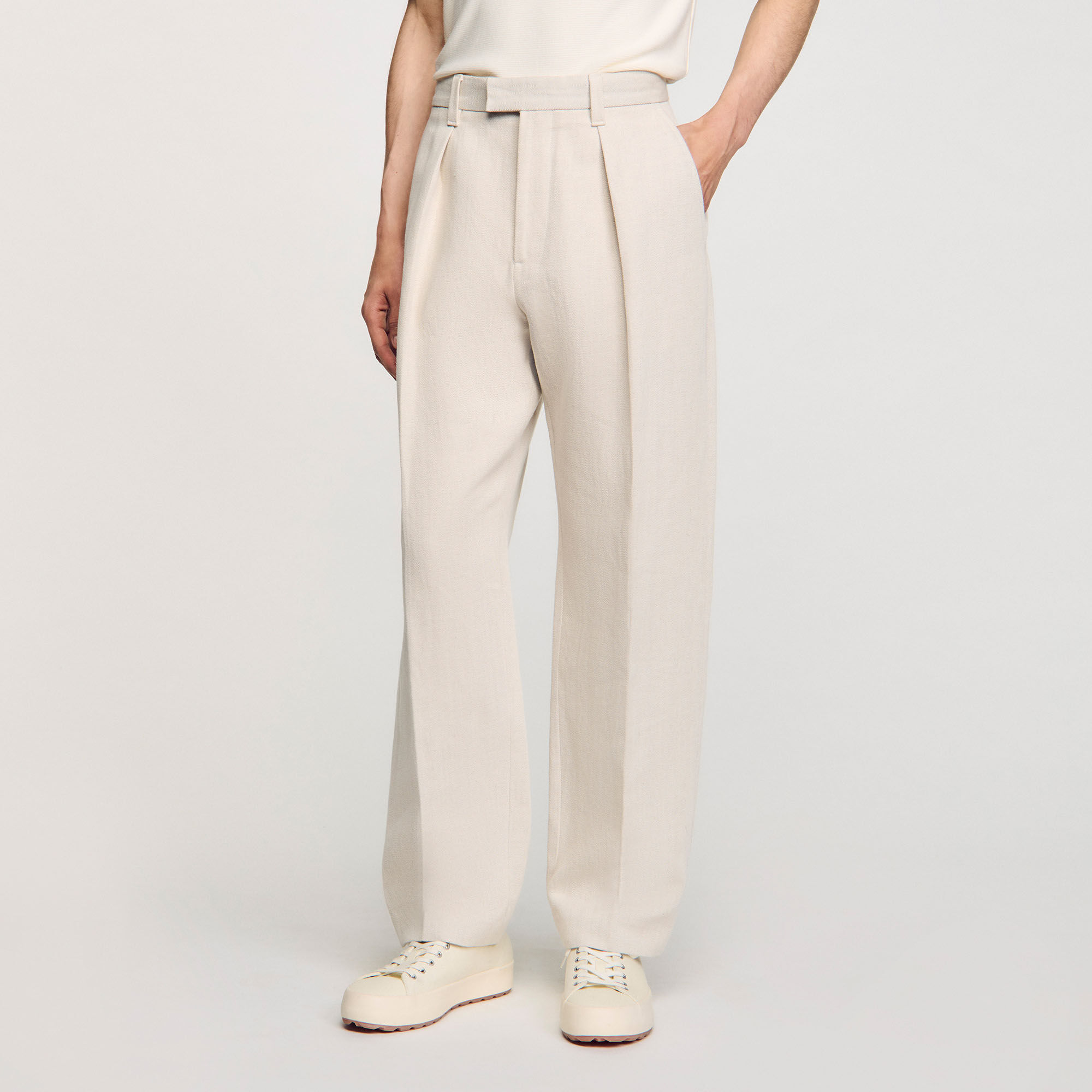 ［ミルク］un peu wide baggy slacks Wide-leg trousers with creases white / beige for Men