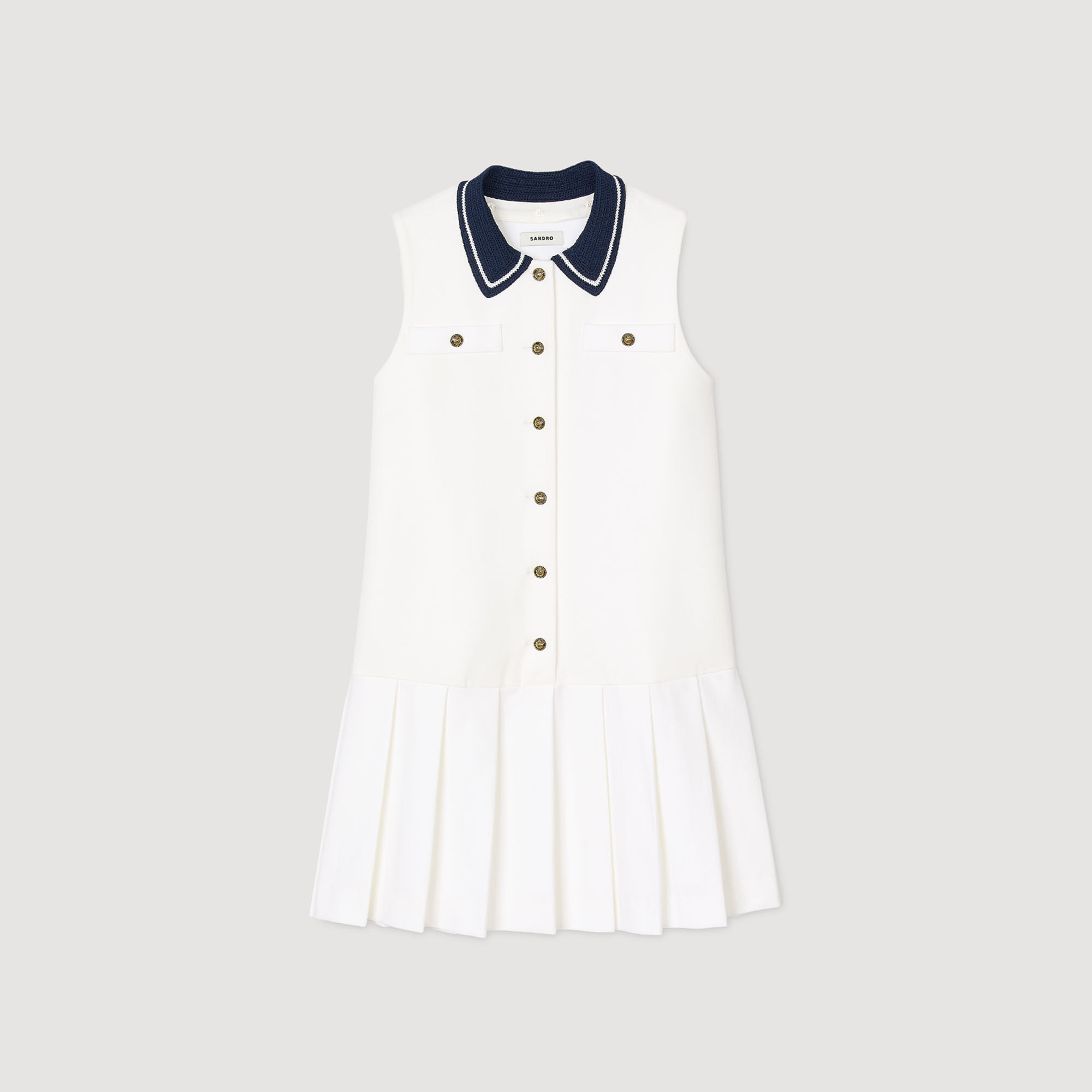 特価/完売前に【sandro】Contrast-Collar Jersey Mini Dress Mini dress with contrasting collar white / beige For Women