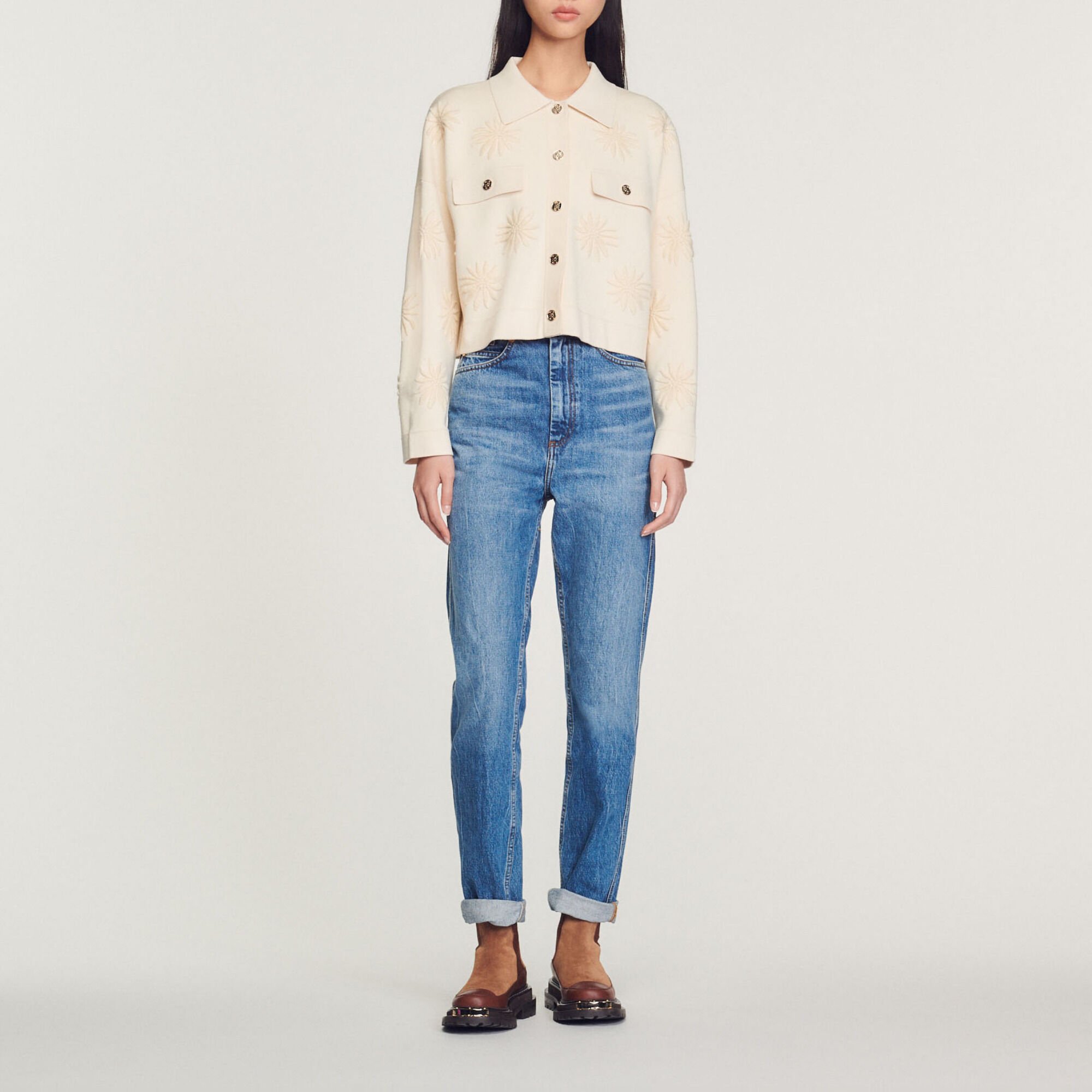 Embroidered knit coatigan