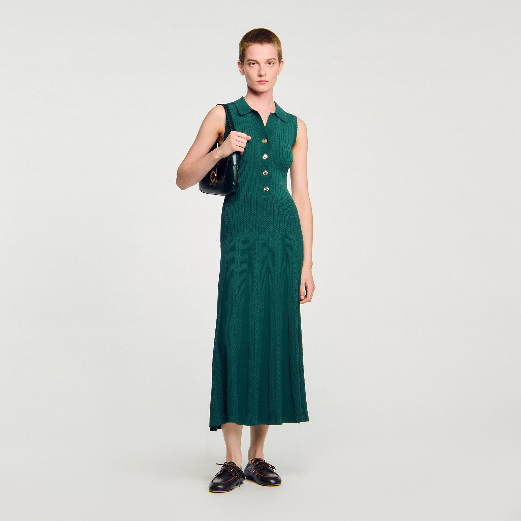 特価/完売前に【sandro】Contrast-Collar Jersey Mini Dress Mini dress with contrasting collar white / beige For Women