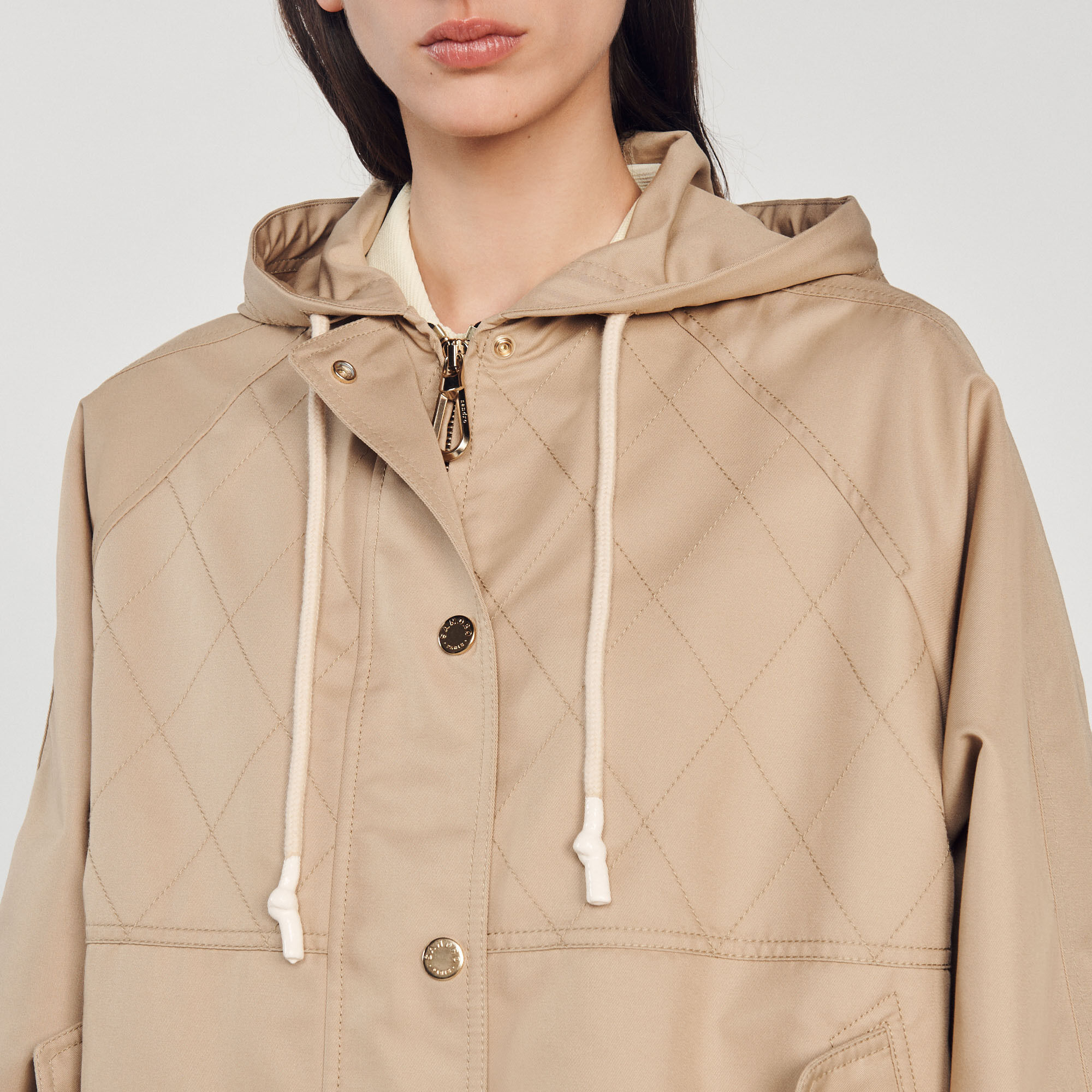 Hooded parka white beige For Women Sandro Paris