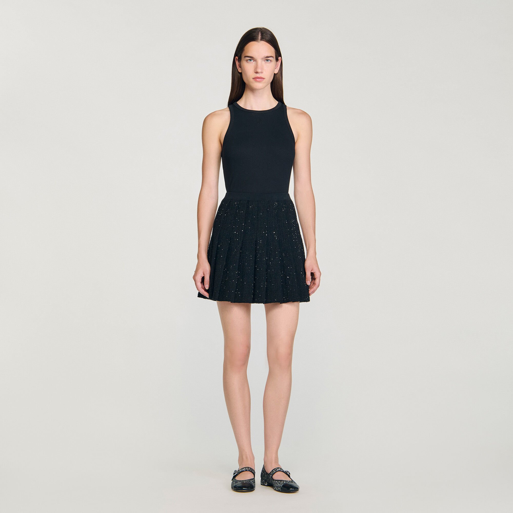 Mini tweed pleated skirt