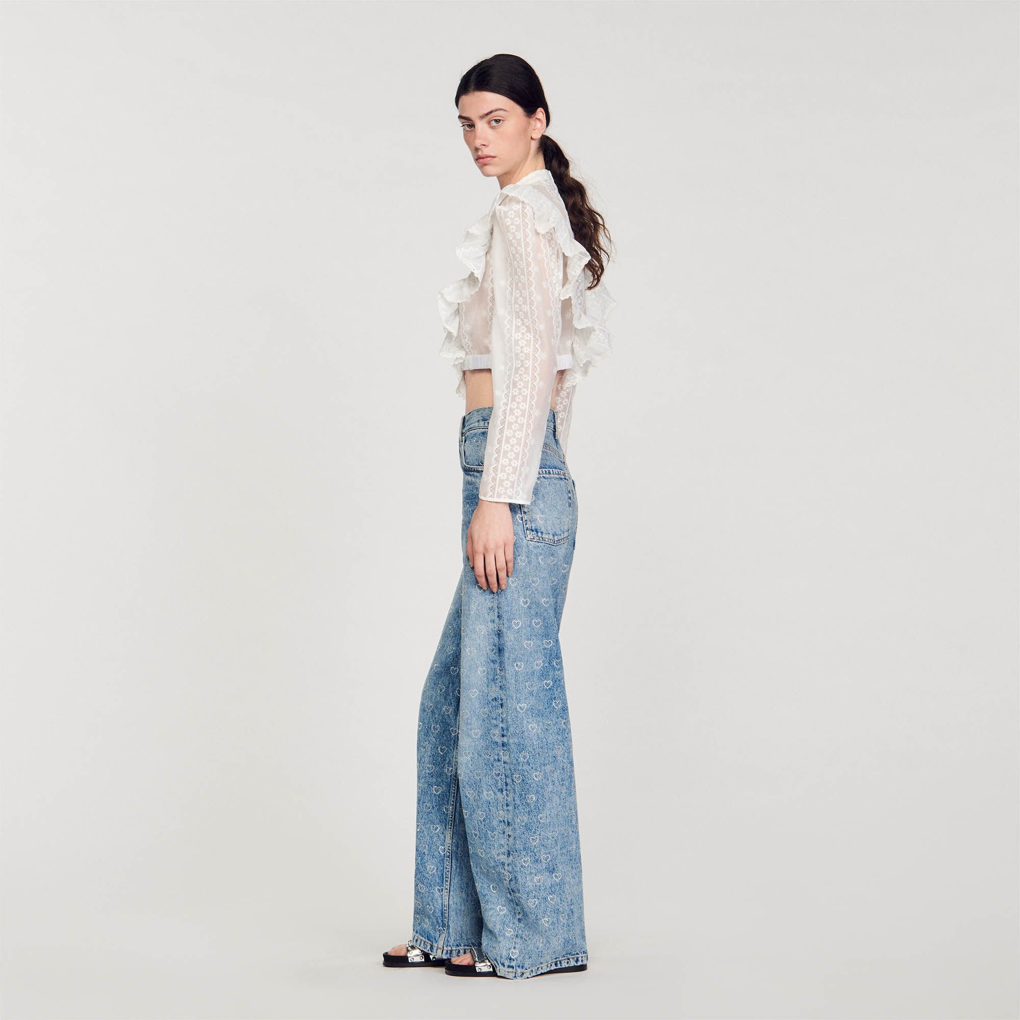 Wide-leg heart jeans