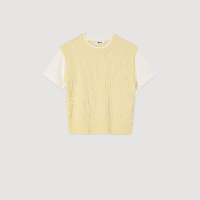 Dual-material knit sweater