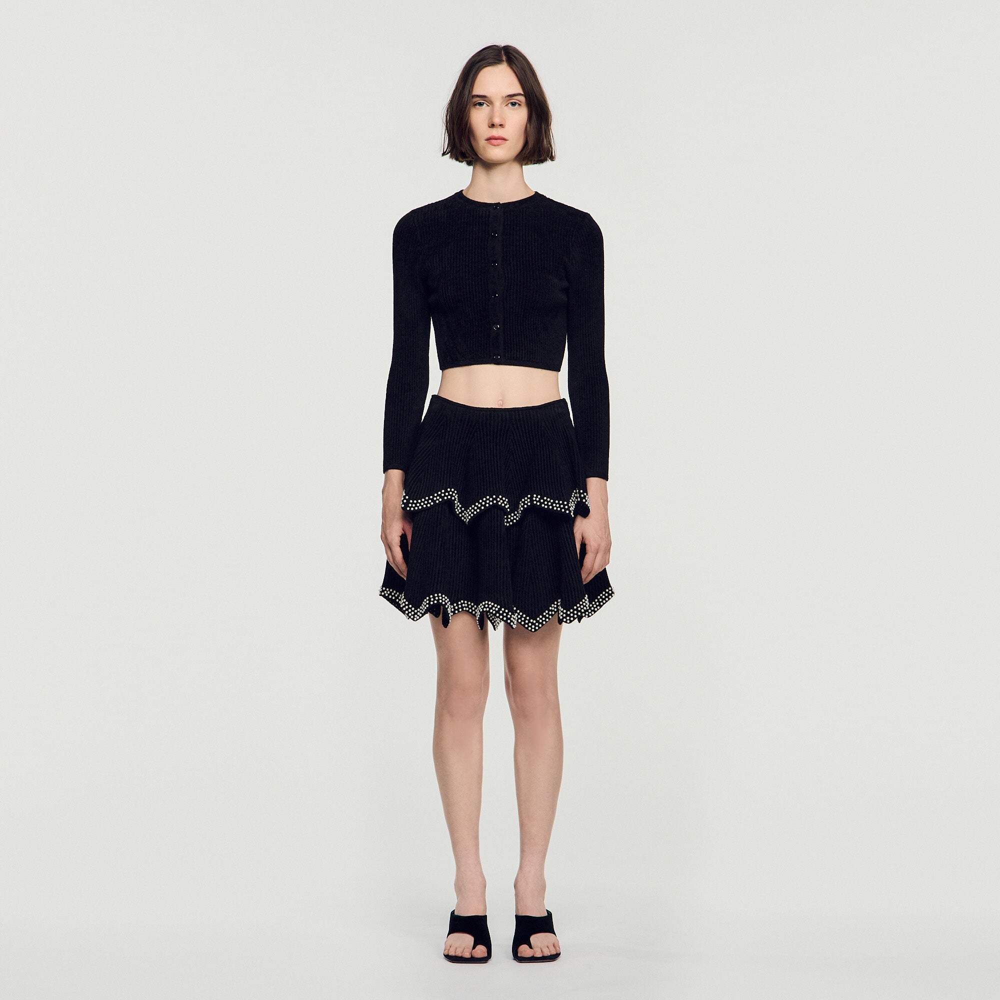 Velvet skater skirt with pearls - Women | Sandro