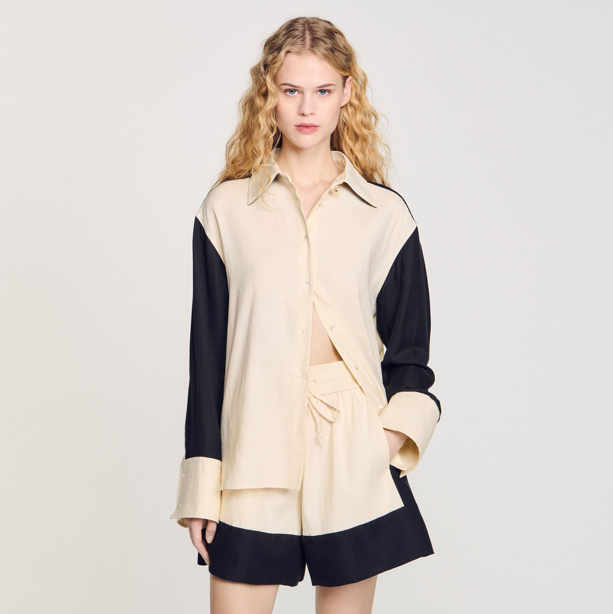 Two-tone shirt white / beige For Women | Sandro Paris