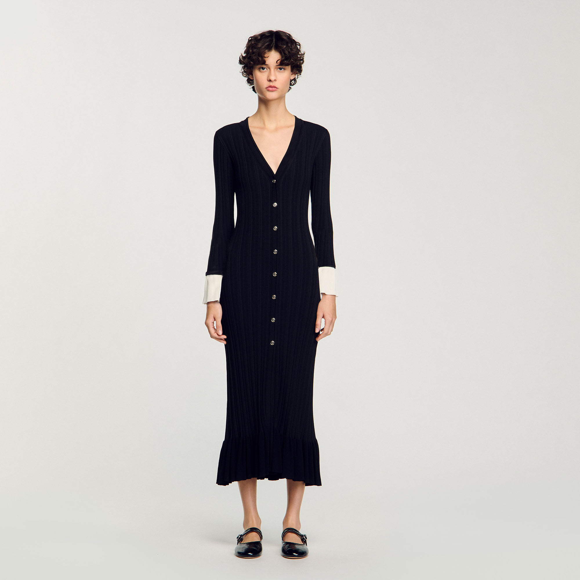 Two-tone knit maxi dress black / gray For Women | Sandro Paris Two-tone knit maxi dress black / gray For Women | Sandro Paris