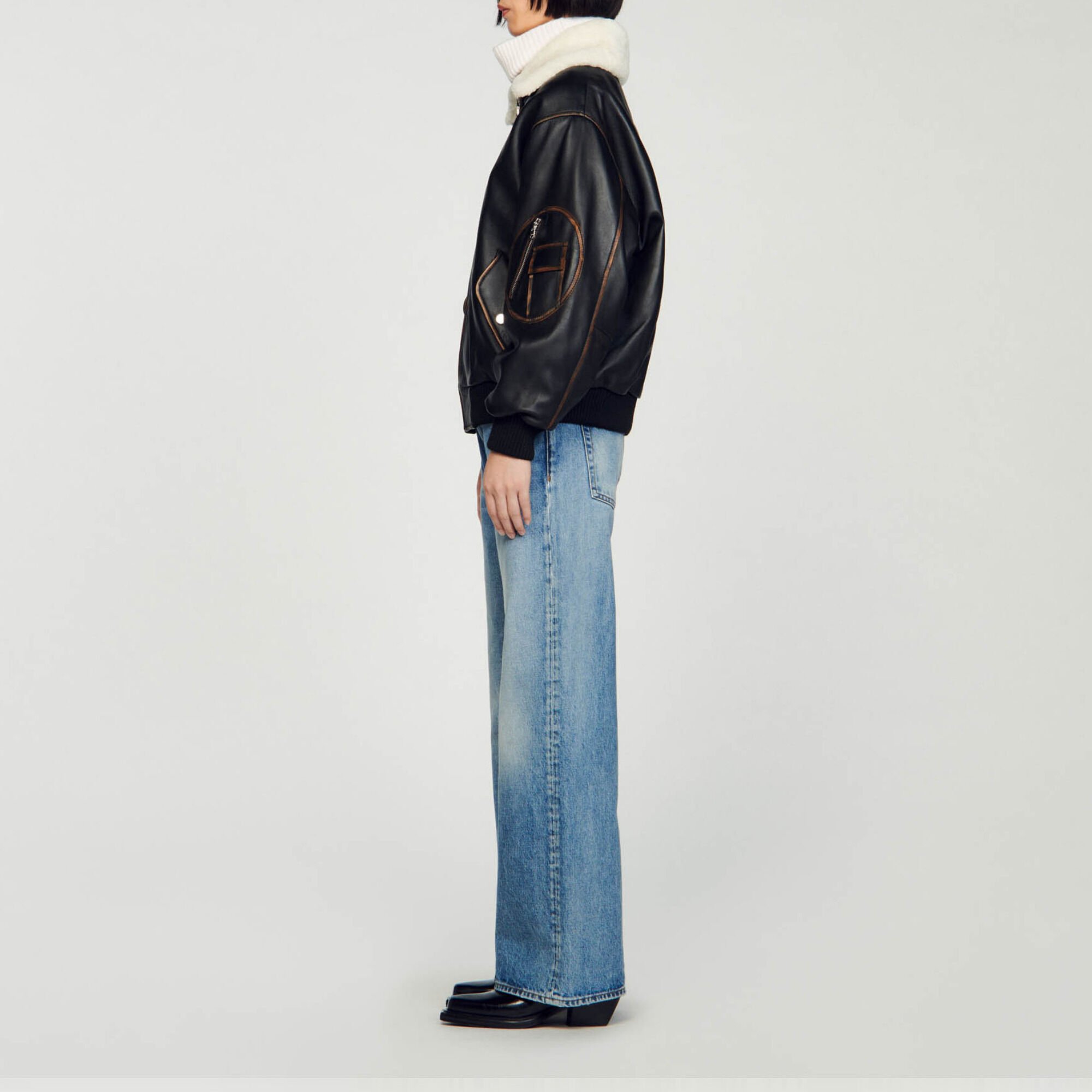 Leather bomber jacket
