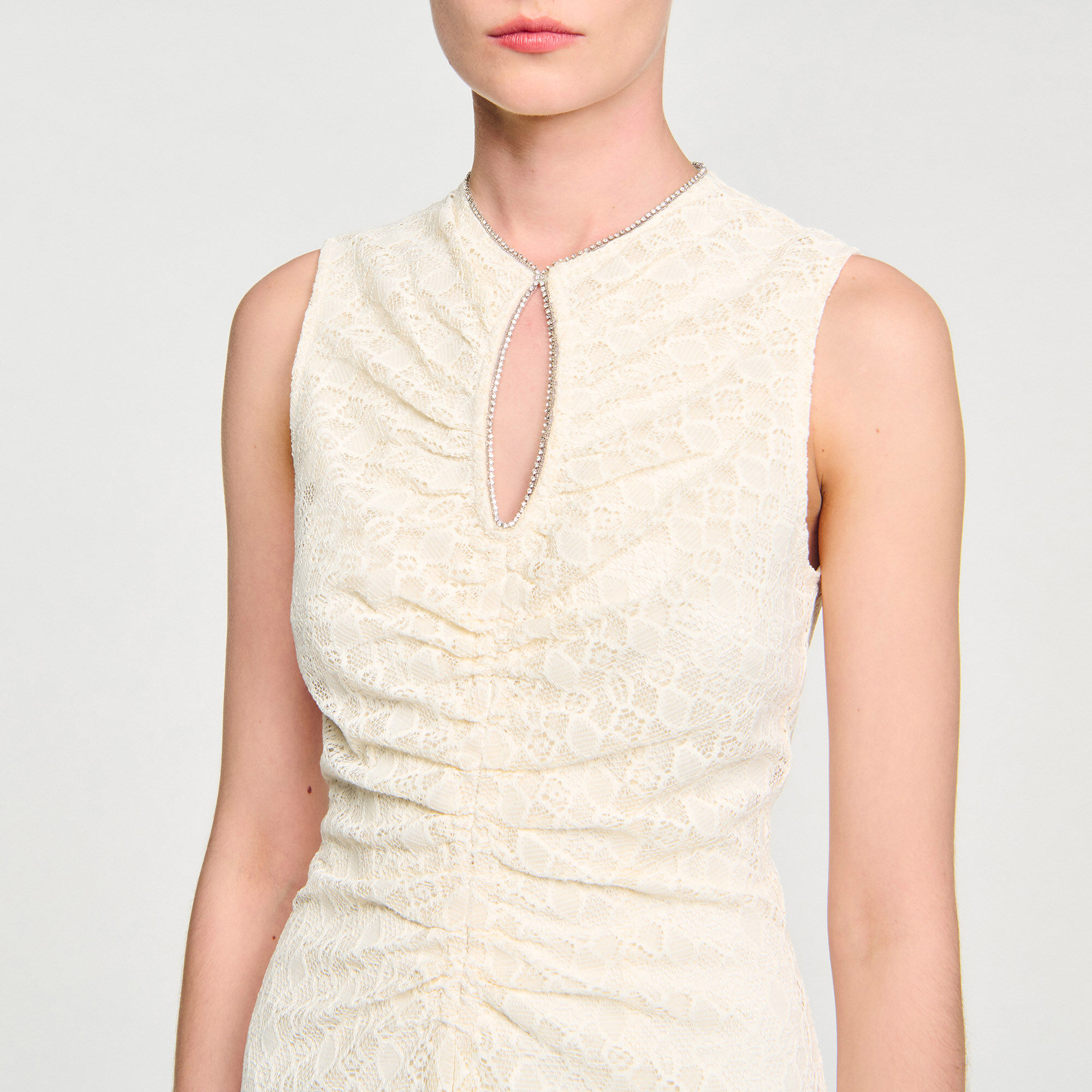Lace keyhole maxi dress white / beige For Women | Sandro Paris