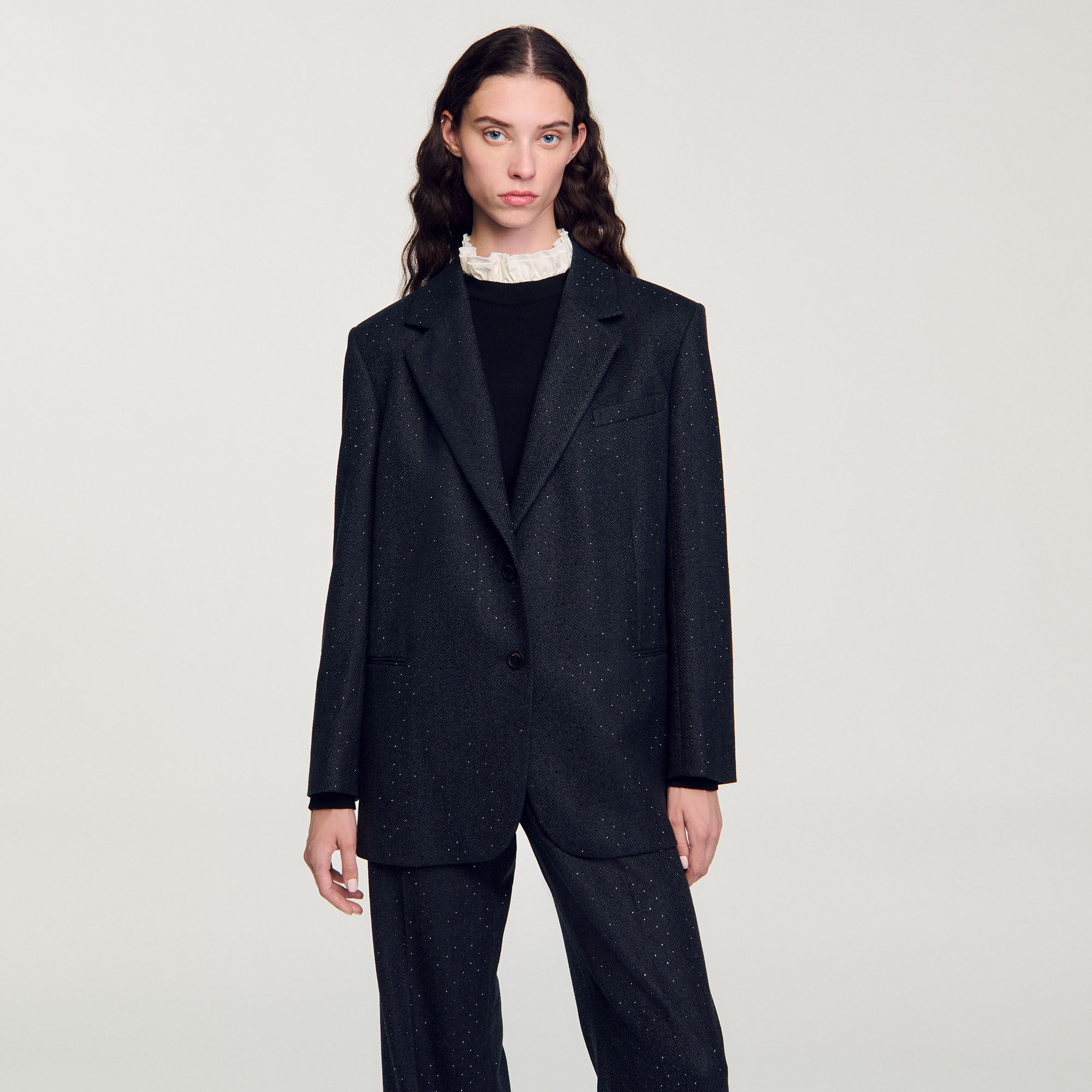 Oversized suit jacket black / gray For Women | Sandro Paris