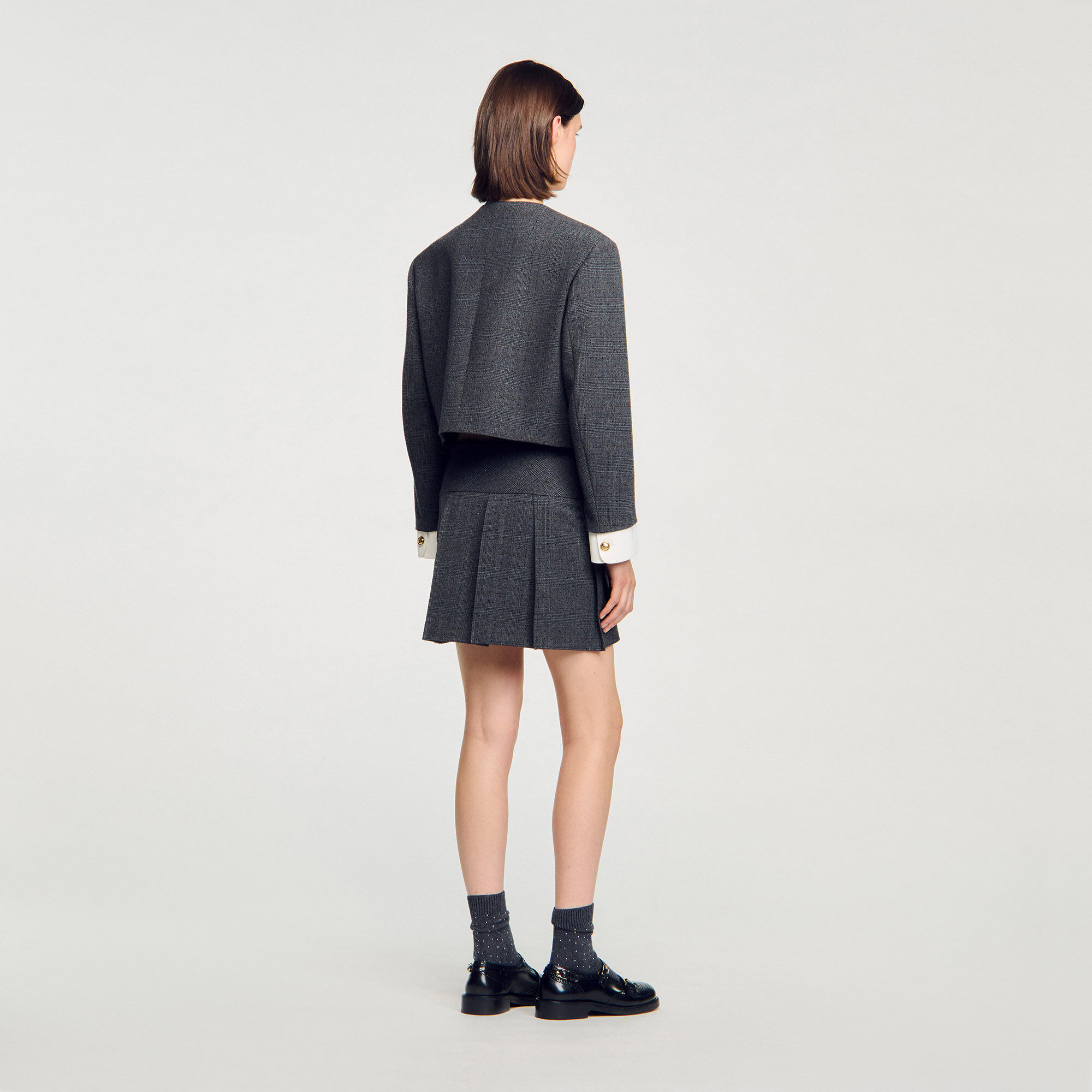[国内発送] SANDRO★ラインストーン付きミディスカート Mini rhinestone suit skirt black / gray For Women | Sandro Paris