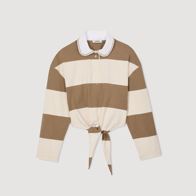 Striped polo-neck T-shirt