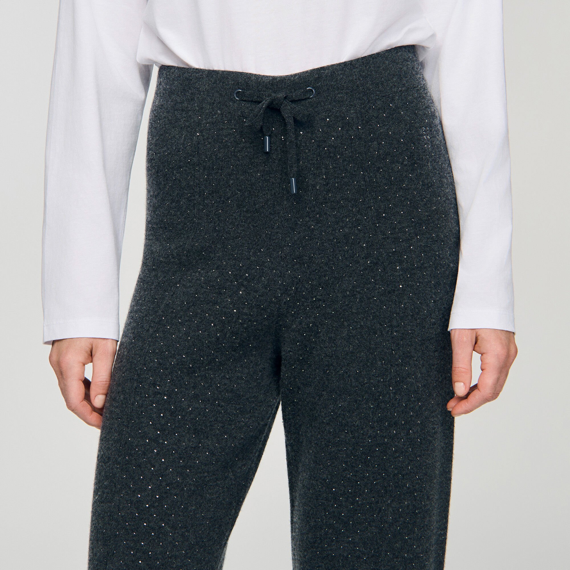 Knit rhinestone-covered pants