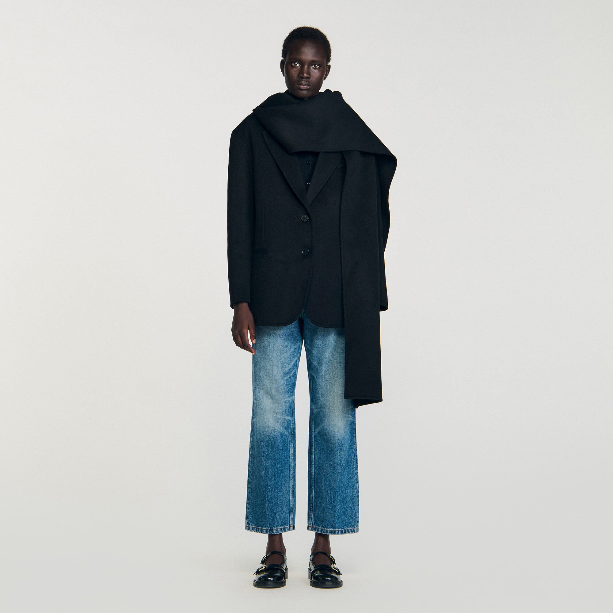 Short coat with removable scarf