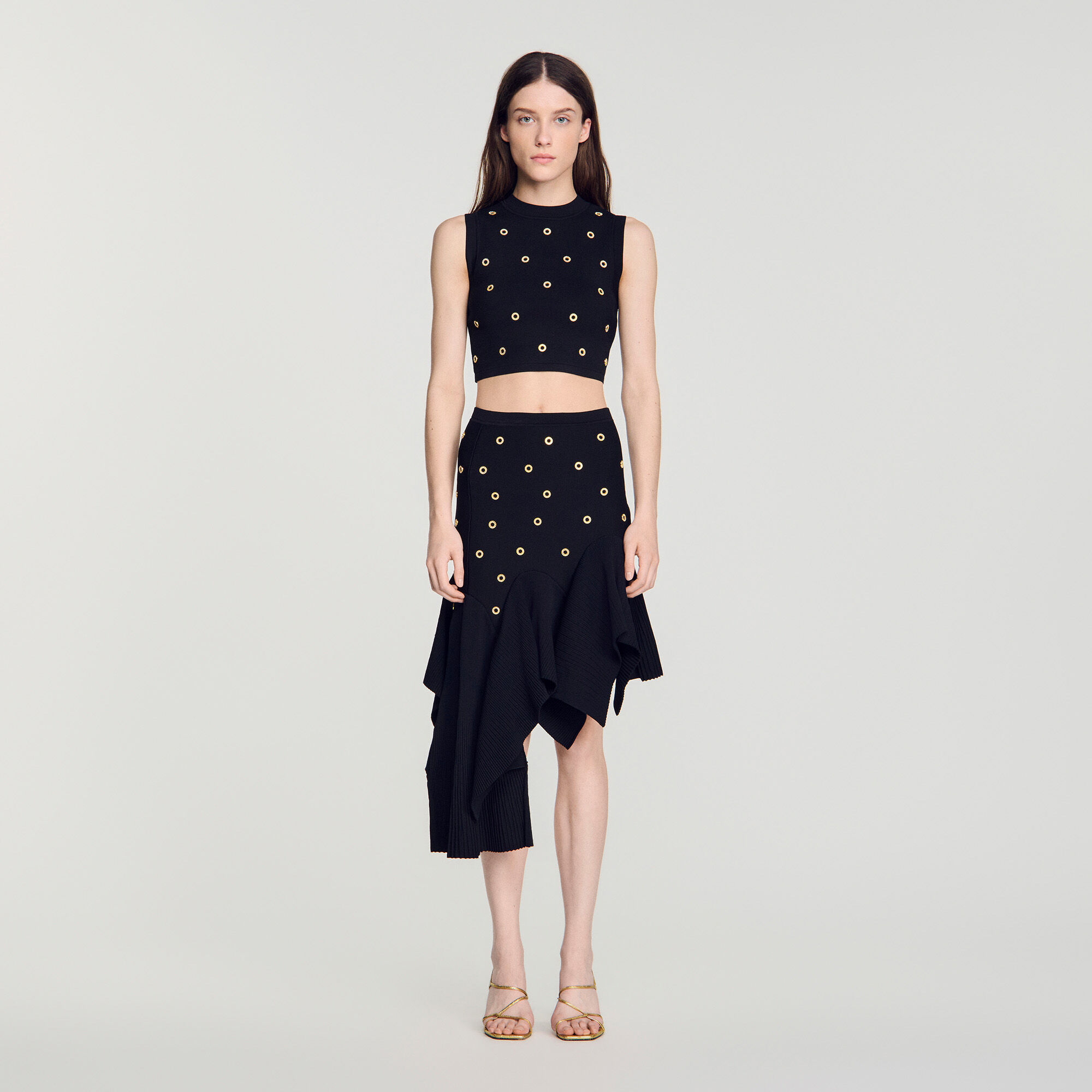 Studded knit skirt in Black for Women | Sandro Paris
