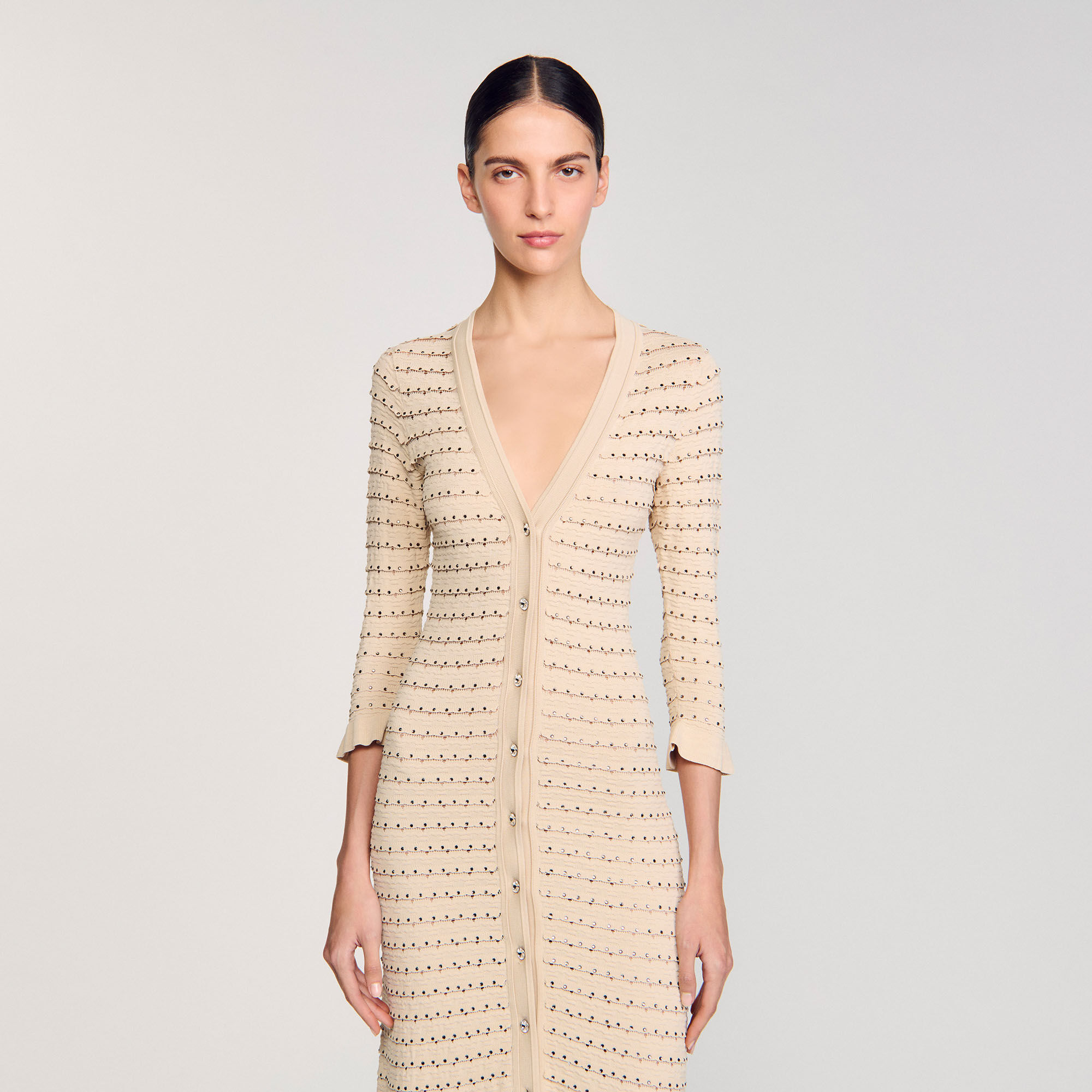 Rhinestone knit maxi dress white / beige For Women | Sandro