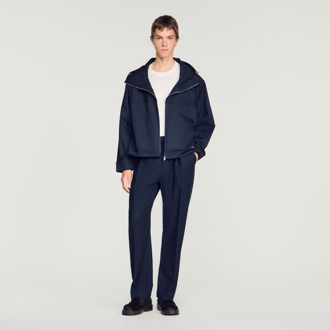 Hooded zip-up cotton jacket