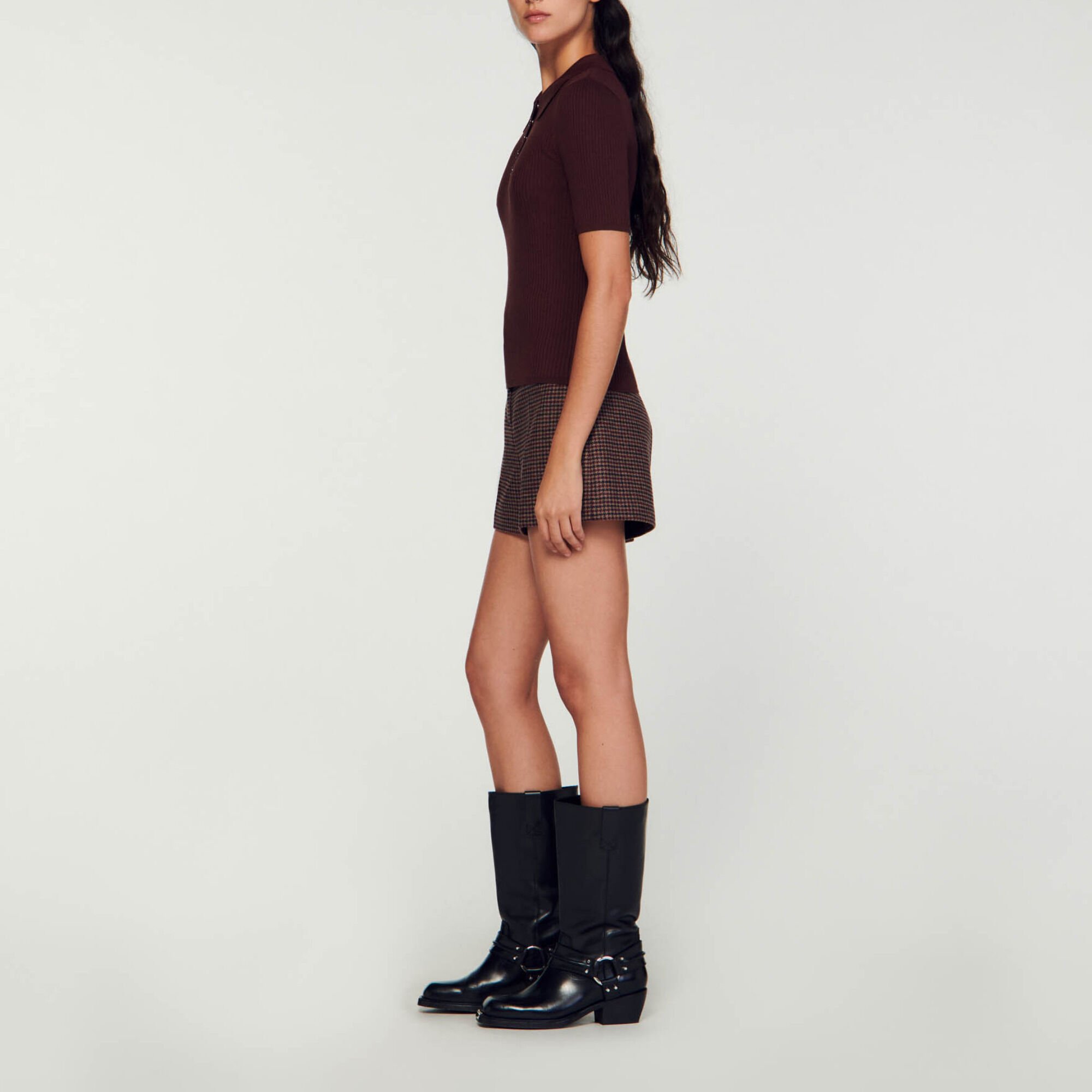 Short-sleeved polo neck sweater