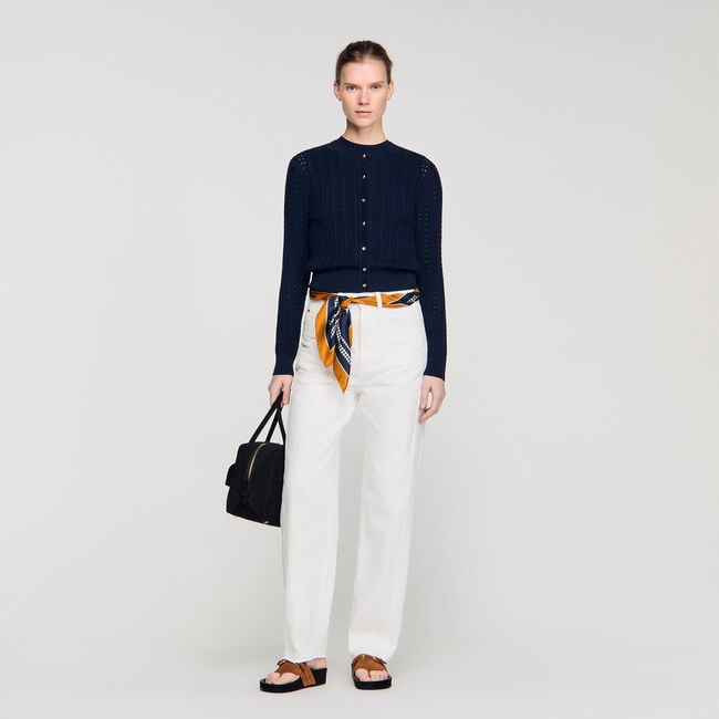 Cropped textured knit cardigan