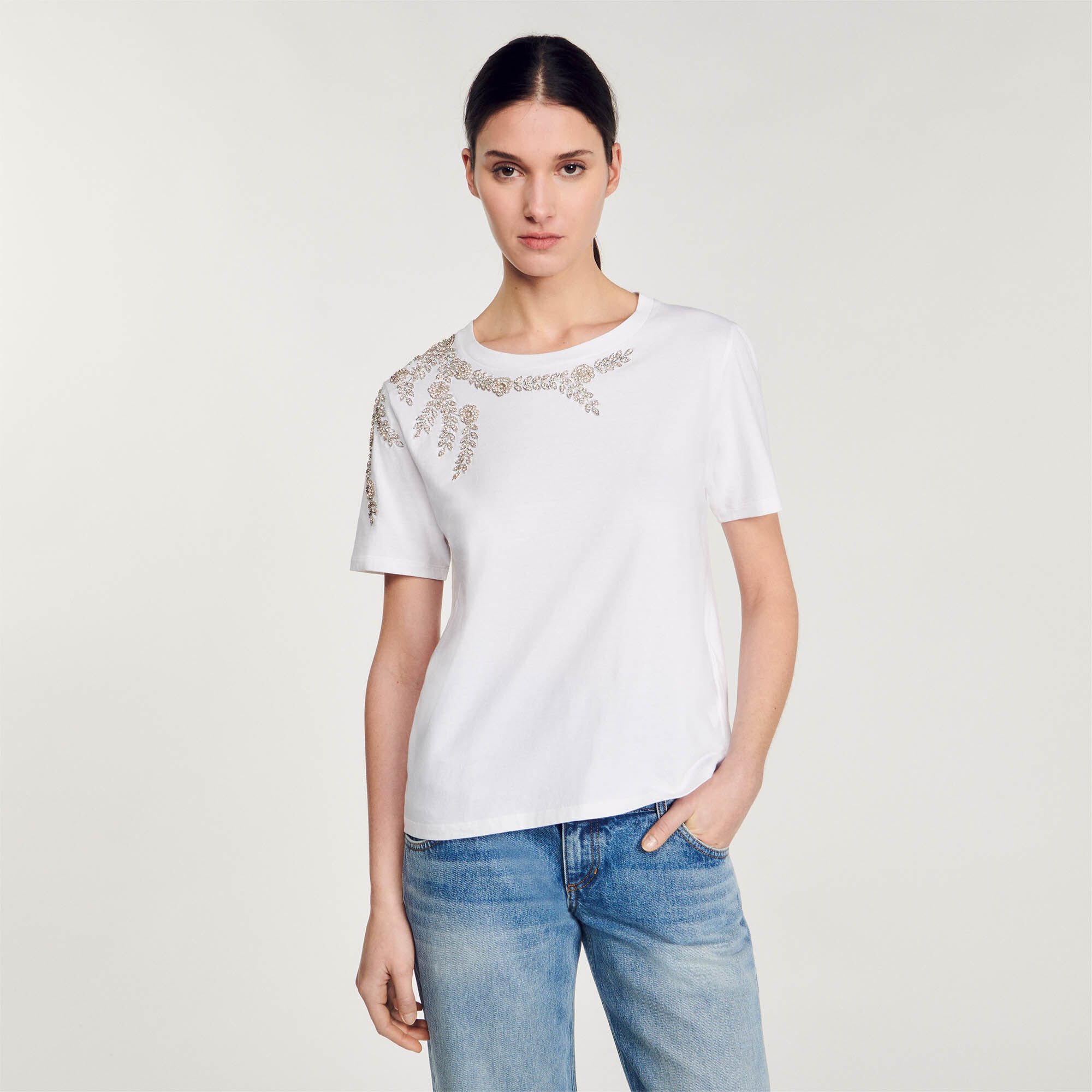 Rhinestone-embellished T-shirt
