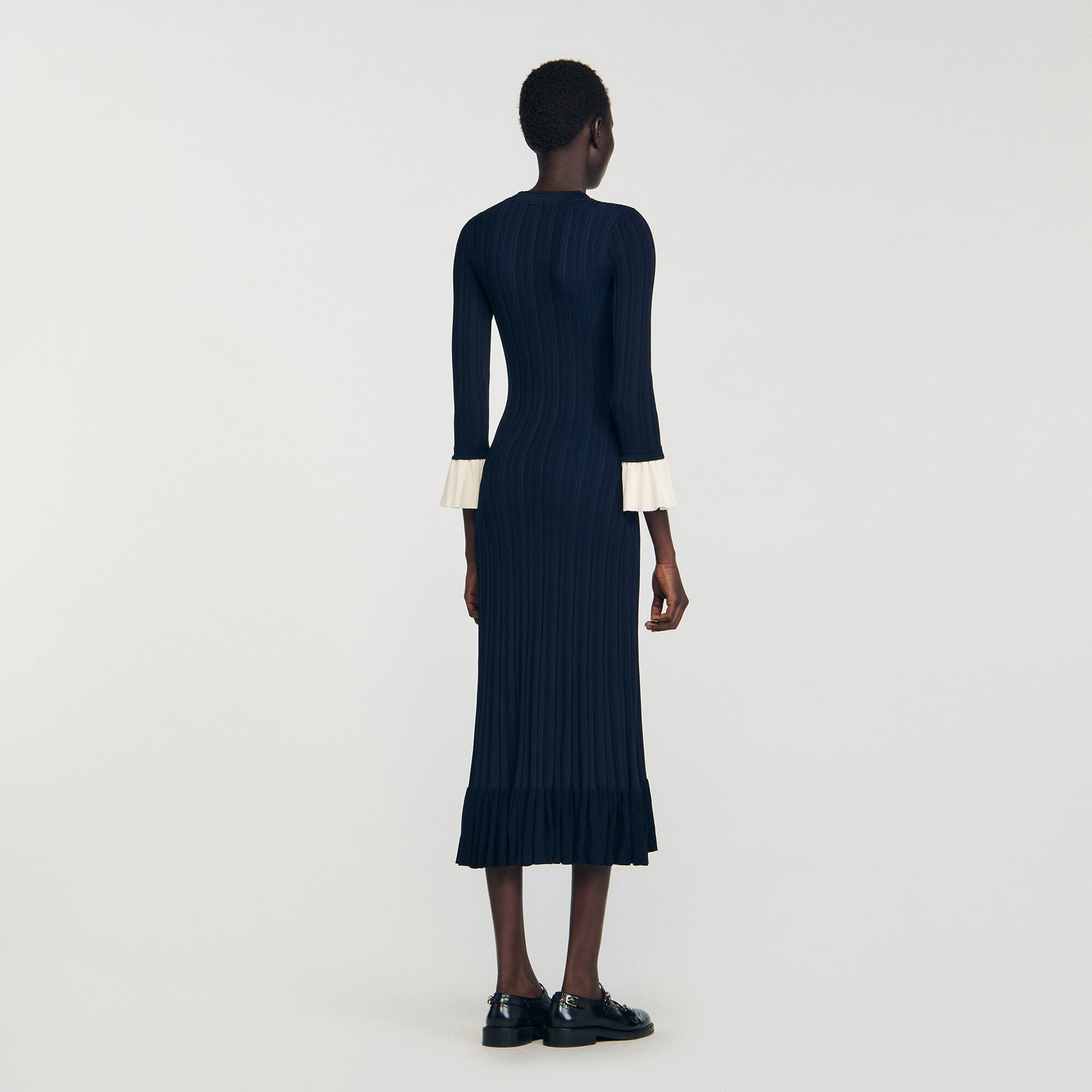 Two-tone knit midi dress in Navy Blue for Women | Sandro Paris