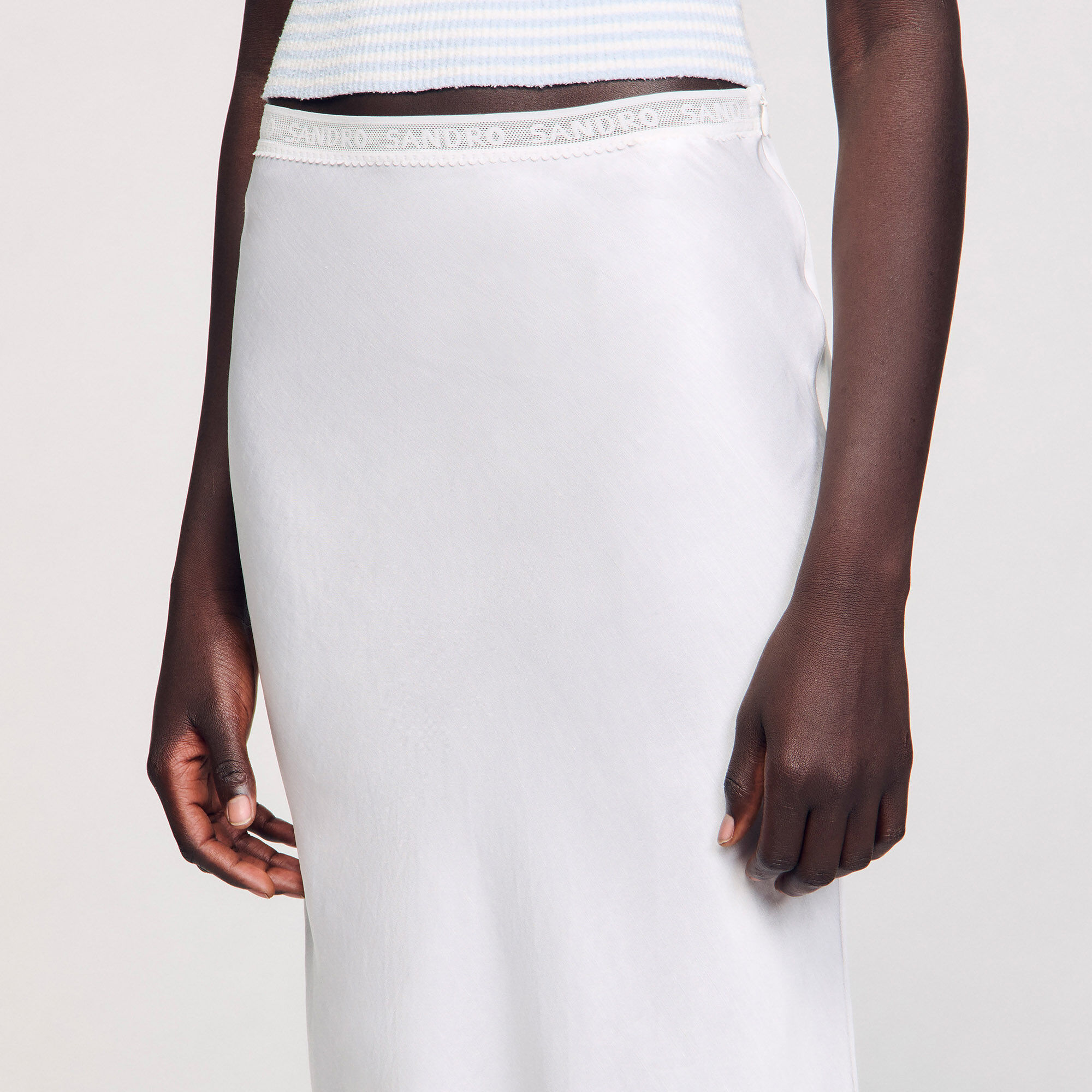 Sorm ‘86 Chou Cream Skirt/ML Maxi satin-effect skirt yellow / orange For Women | Sandro Paris