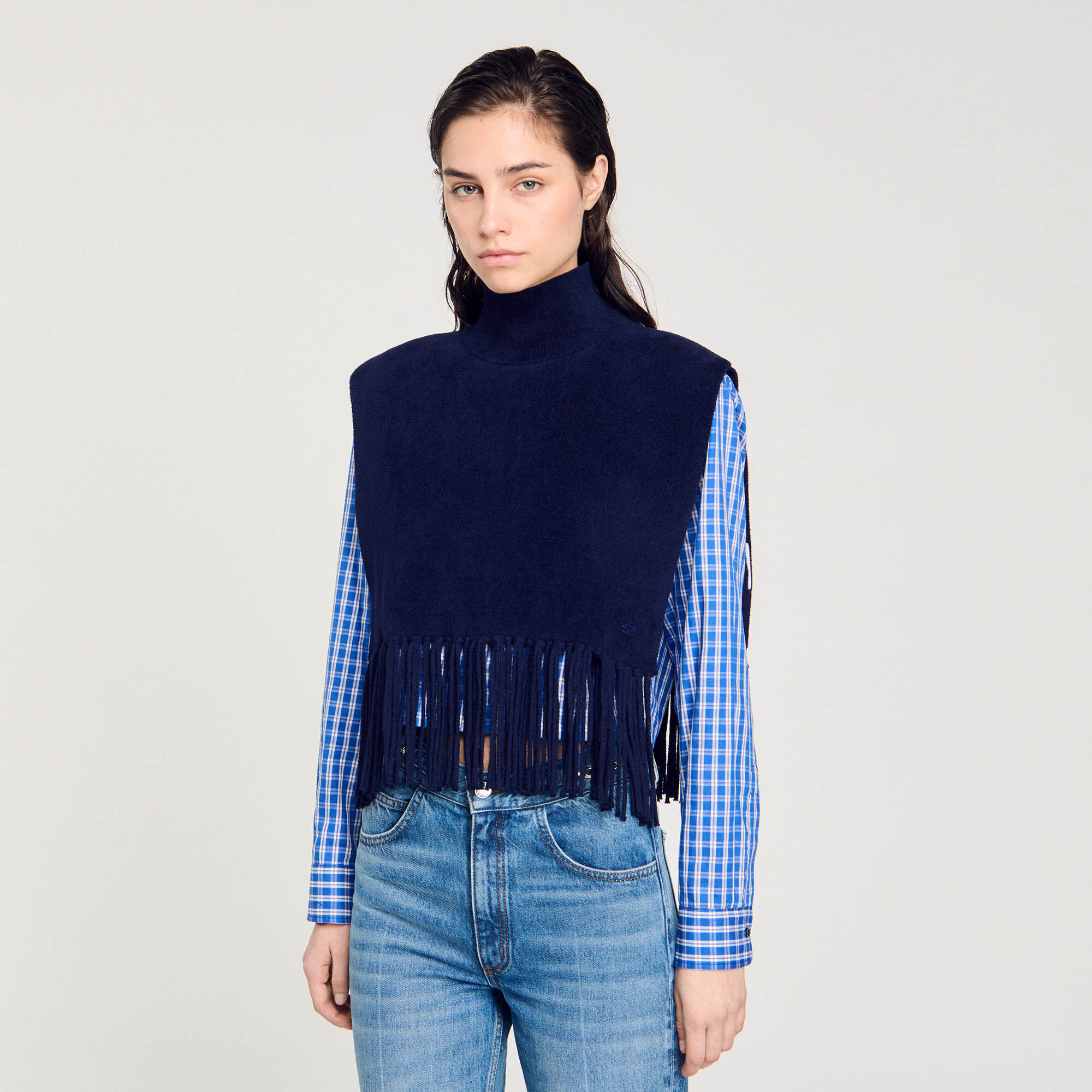 Velvet knit scarf collar