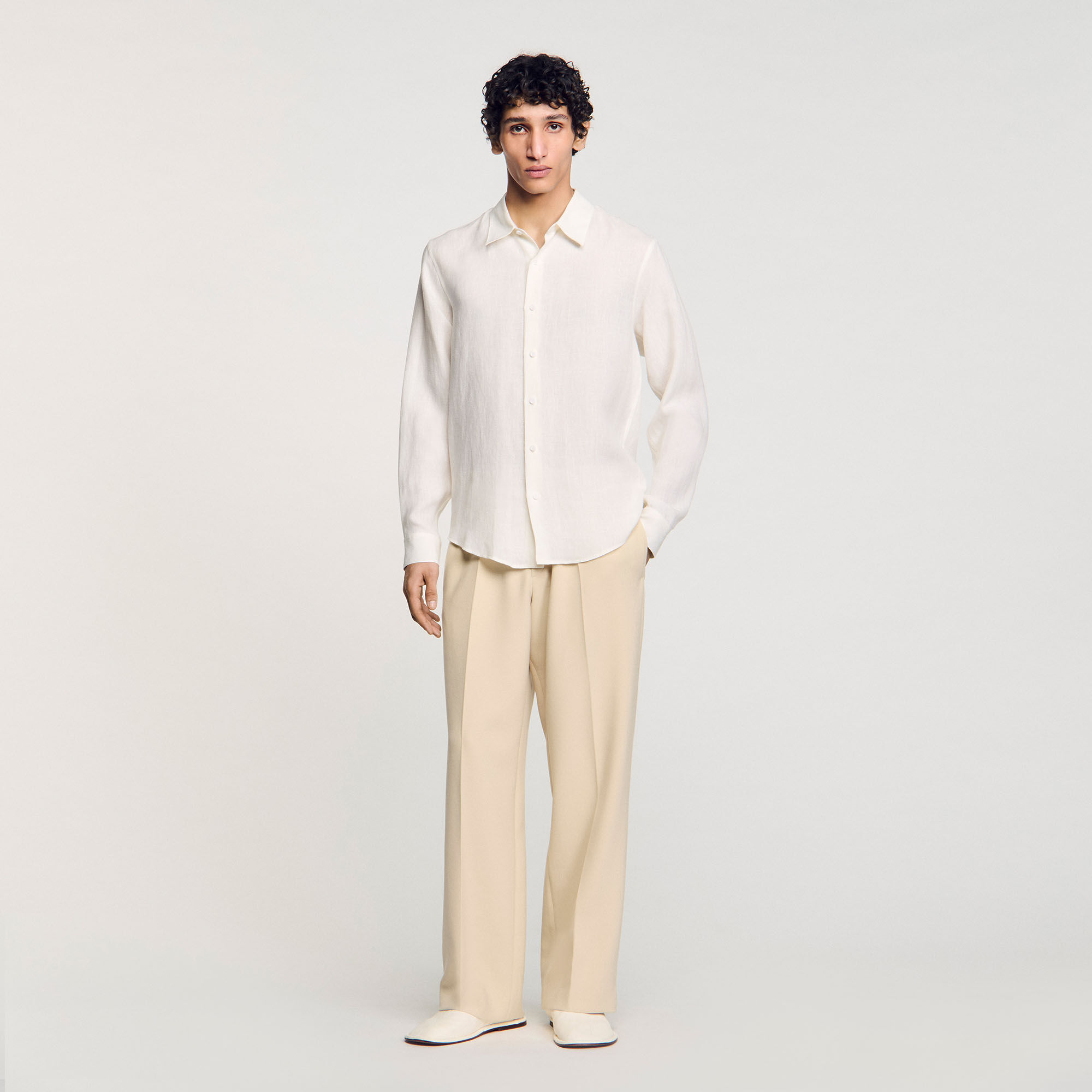 ★パリ発 sandro★ツイード ボタン 袖なし ジレ ジャケット ECRU Short-sleeved patterned shirt white / beige for Men | Sandro
