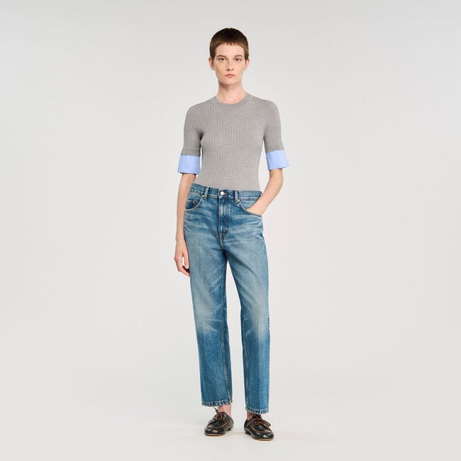 Sweater with contrast short sleeves