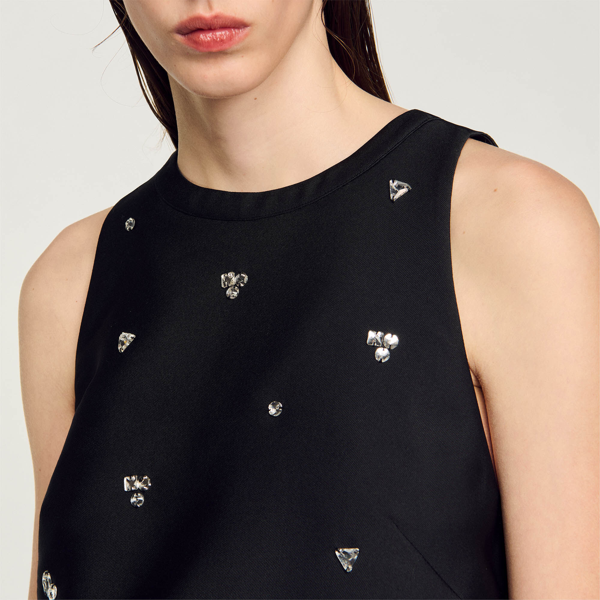 レビュー高評価のおせち贈り物 For gray / black top crop Rhinestone Women Paris Sandro | トップス