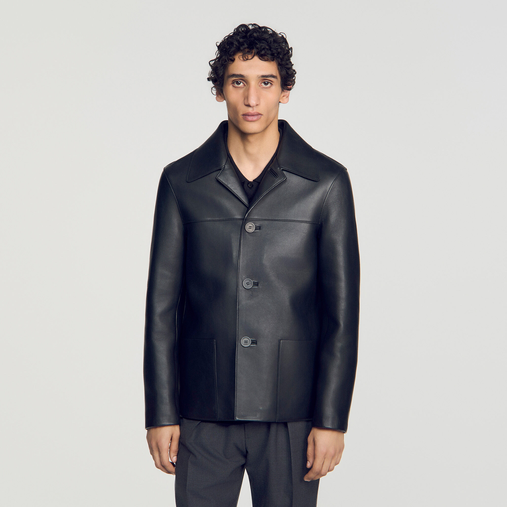 Straight lambskin jacket in Black for Men | Sandro Paris