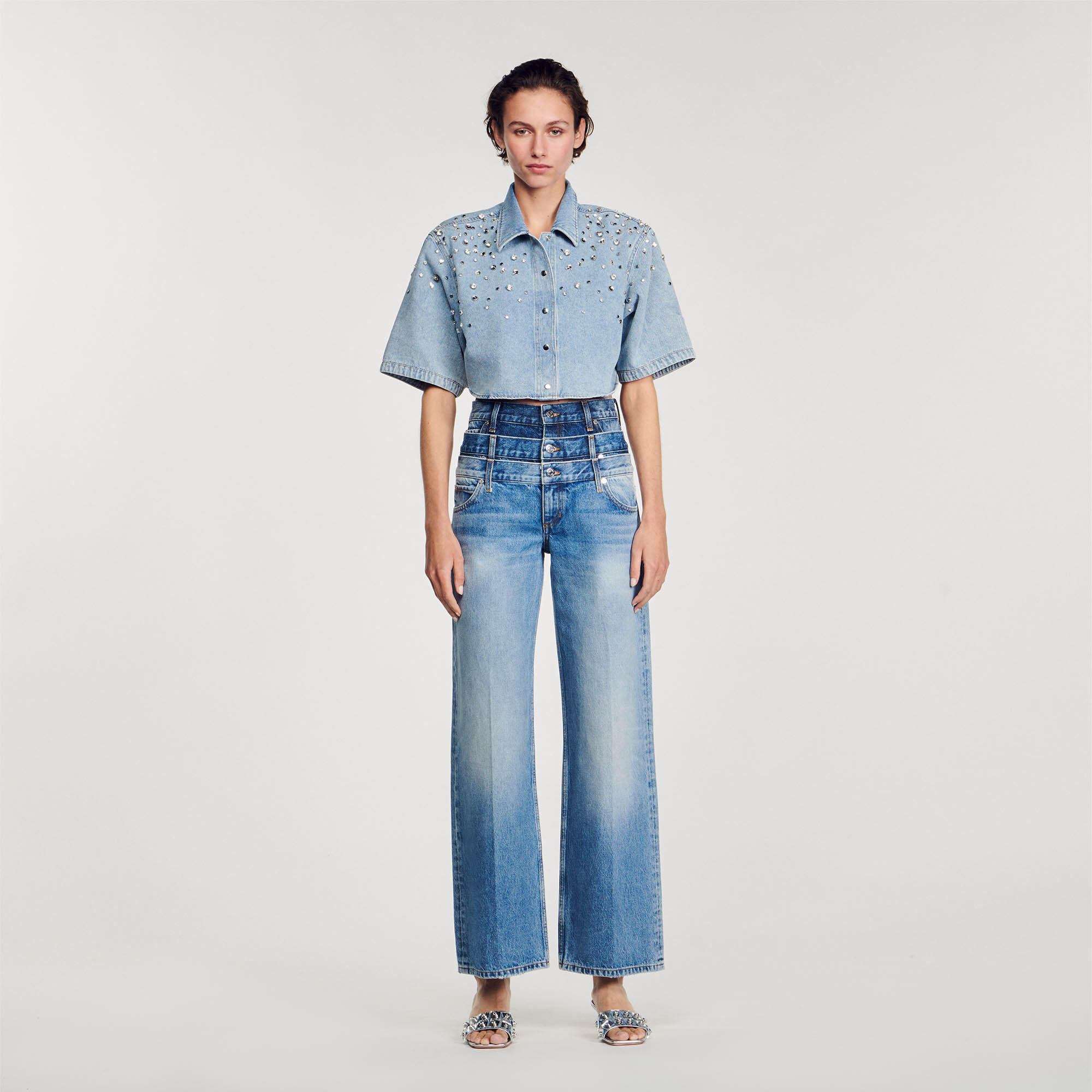 Triple waistband jeans Blue | Sandro Paris