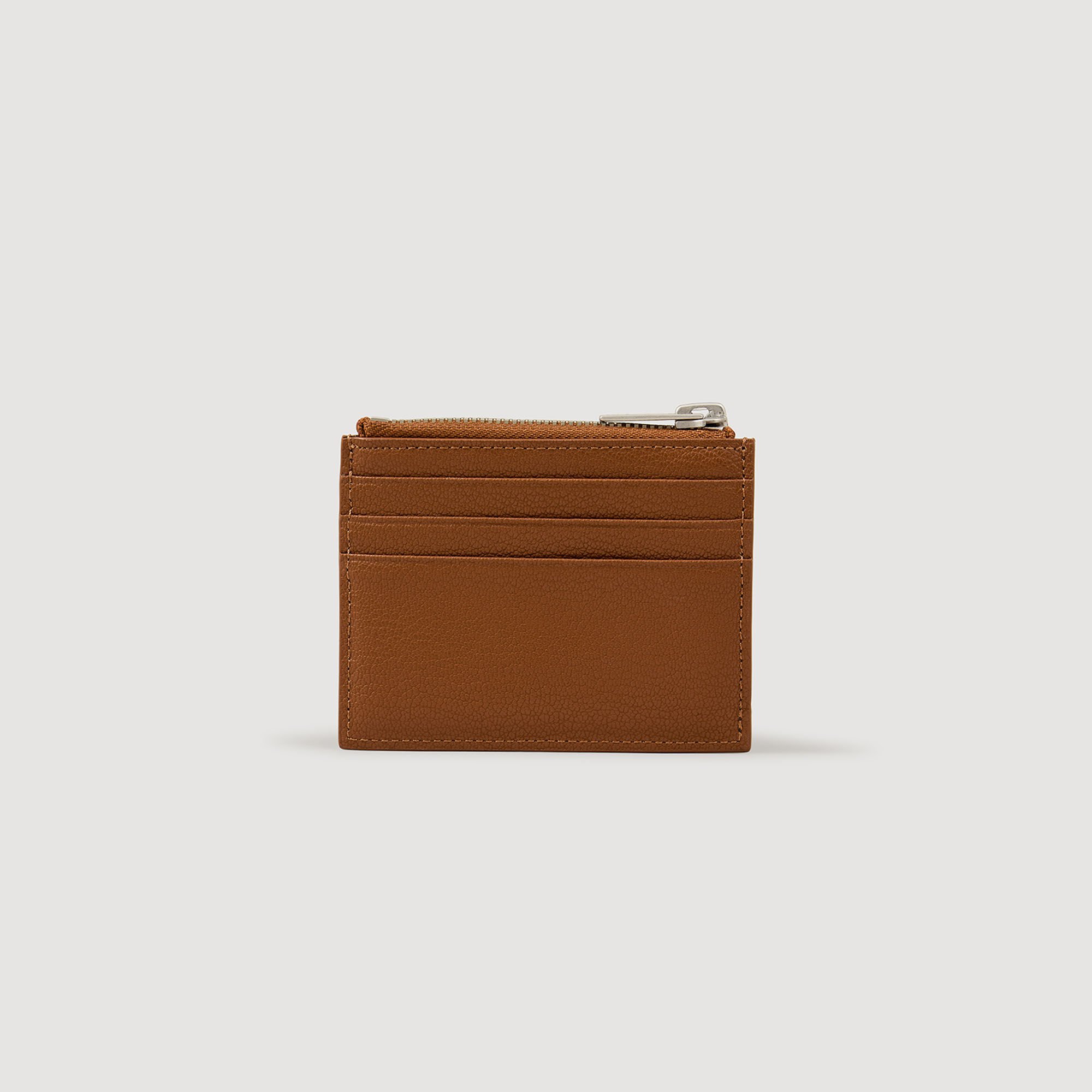 Grained leather zip card holder