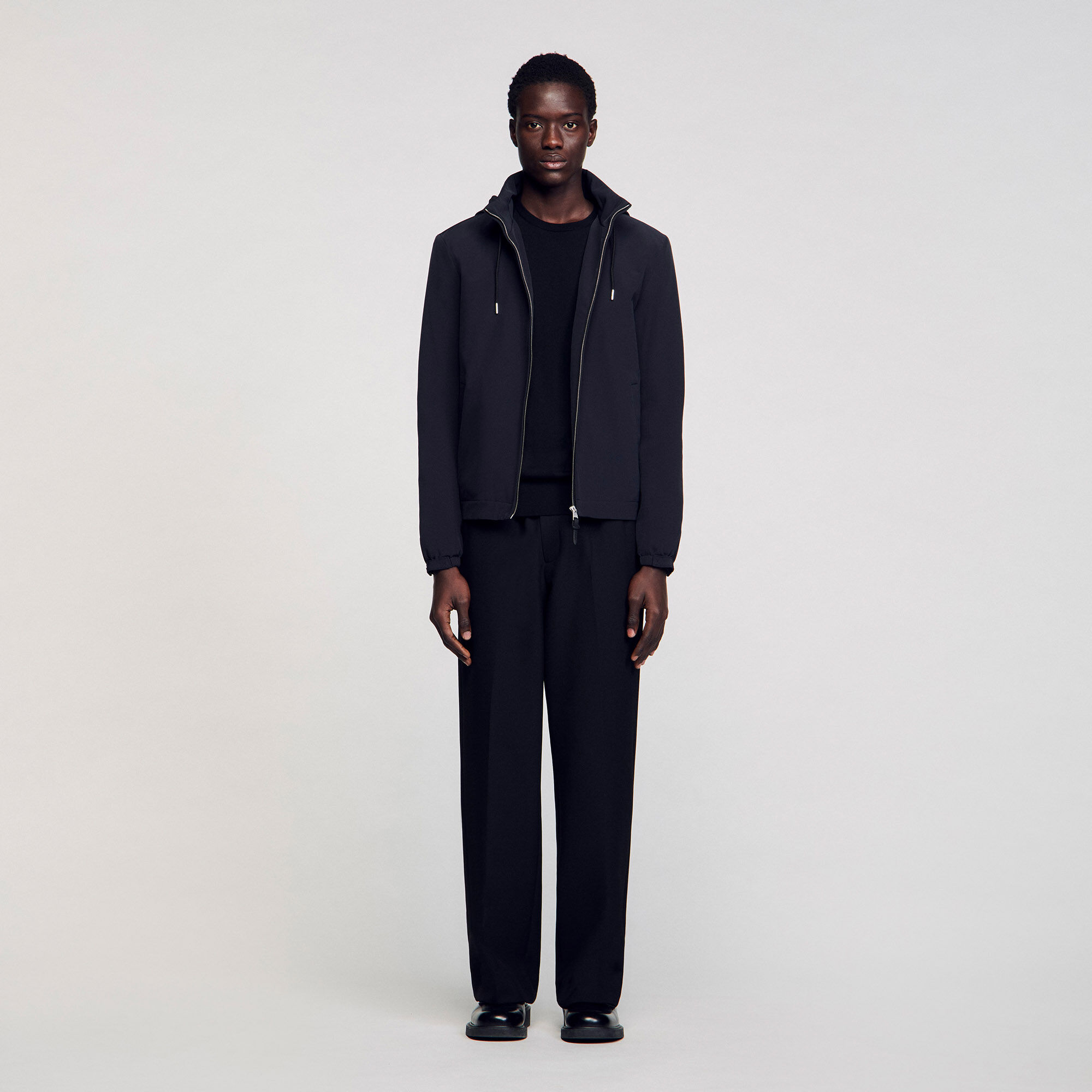 Zip-up hooded jacket blue for Men | Sandro Paris