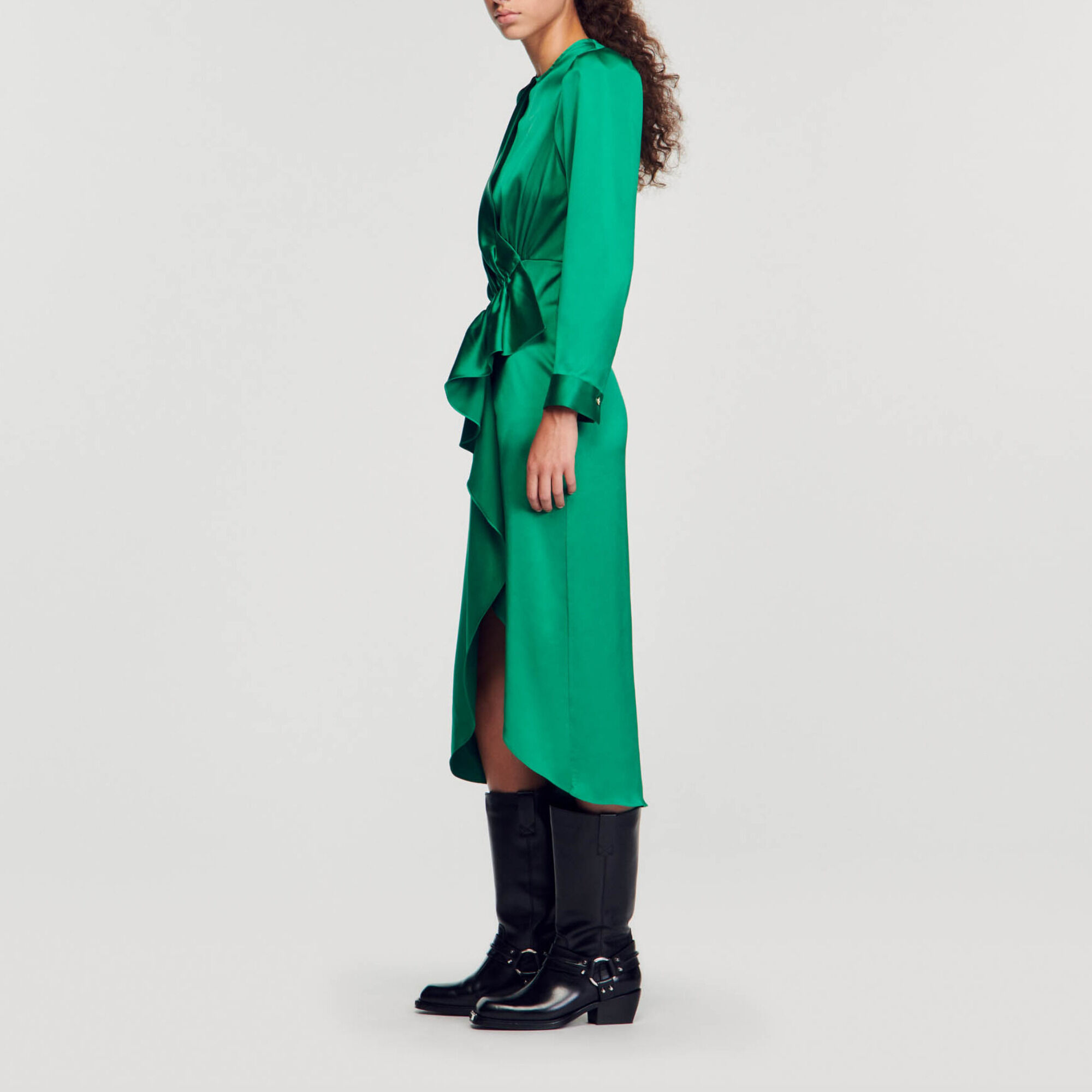 Ruffled satin-effect dress