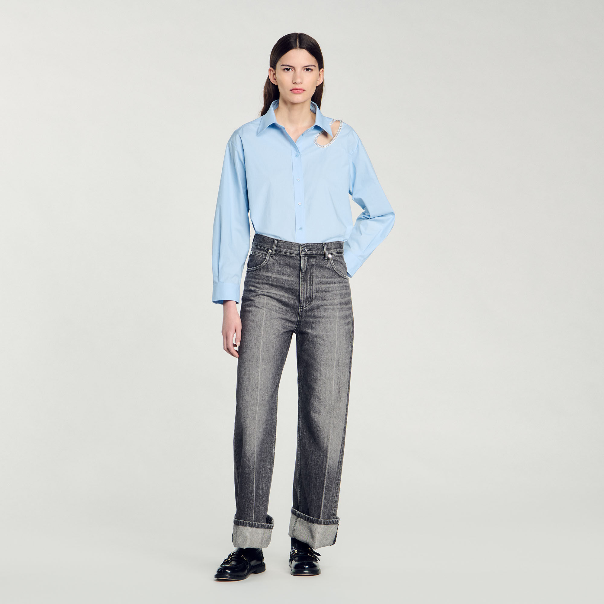 Rhinestone teardrop shirt blue For Women | Sandro Paris Rhinestone teardrop shirt blue For Women | Sandro Paris