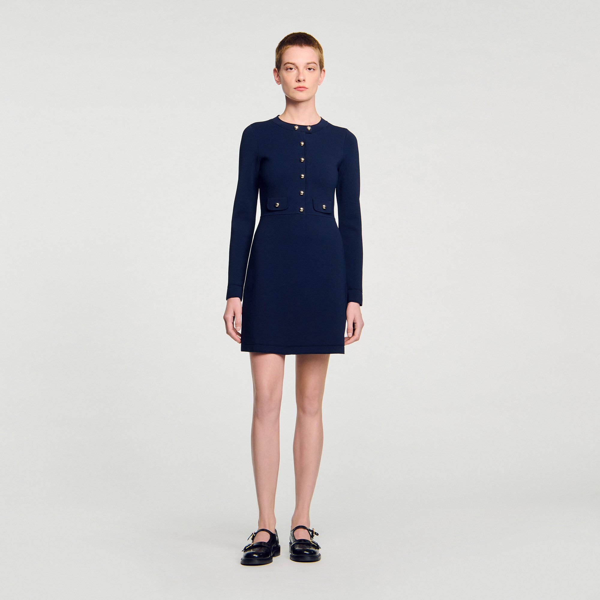 Mini button-up knit dress