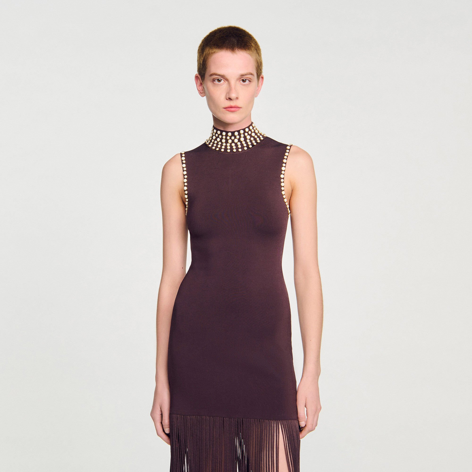 Fringed knit midi dress