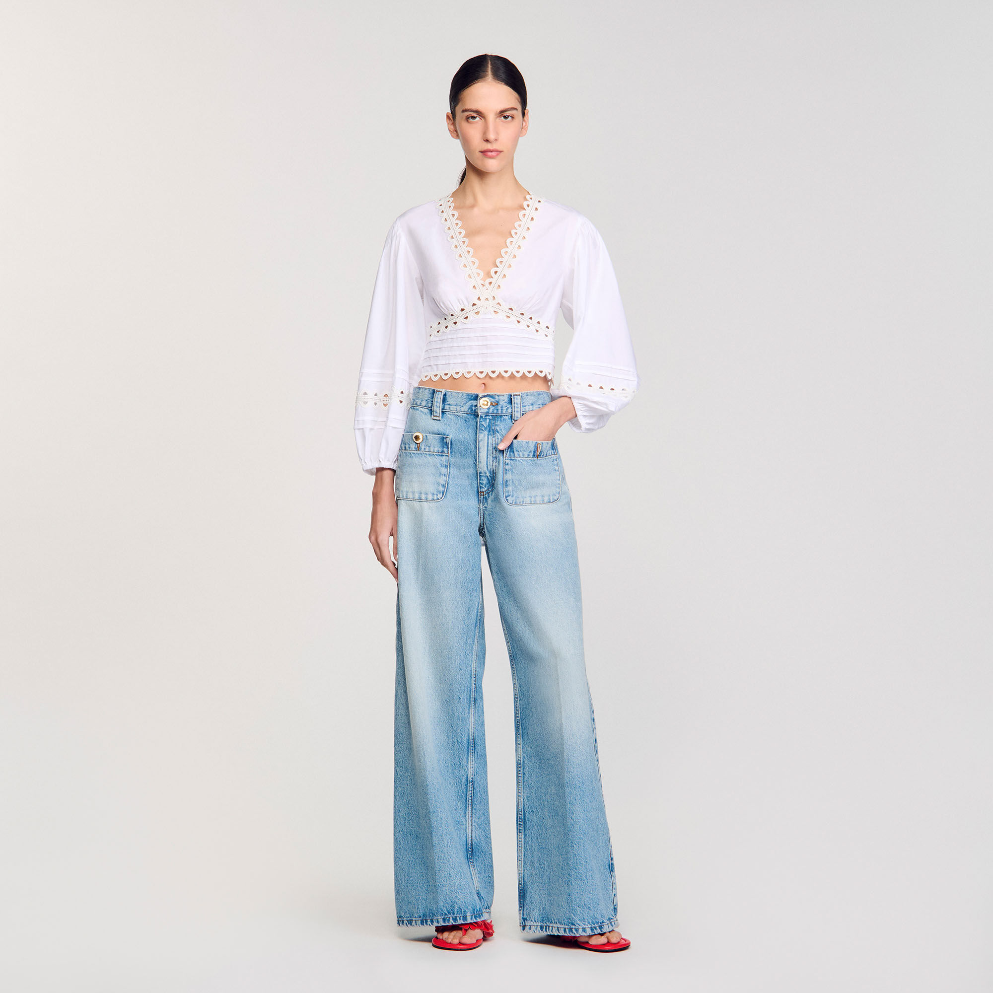Striped rhinestone shirt pink For Women | Sandro Paris