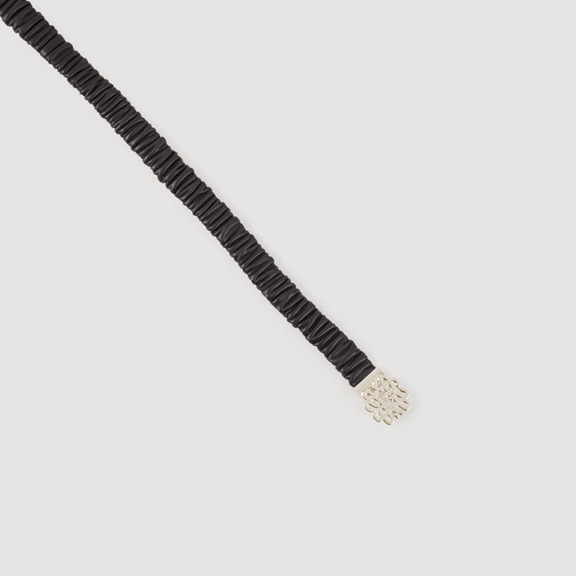 Elasticated leather belt black / gray For Women | Sandro Paris